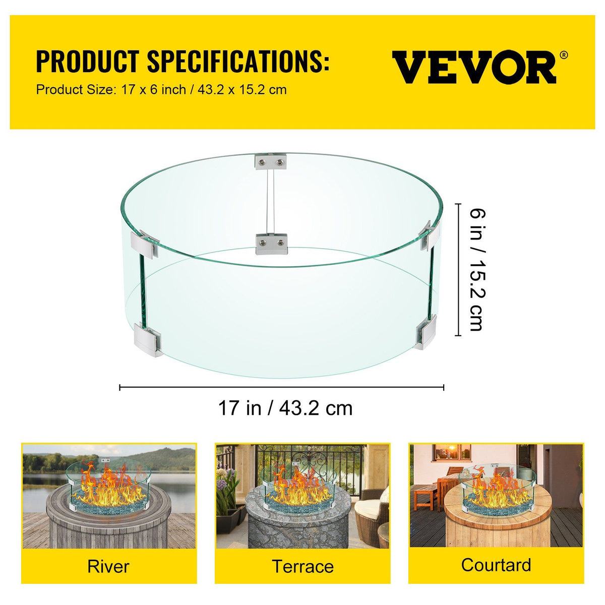 Fire Pit Wind Guard Tempered Glass Flame Guard 17x17x6 In 1/4-In Thick