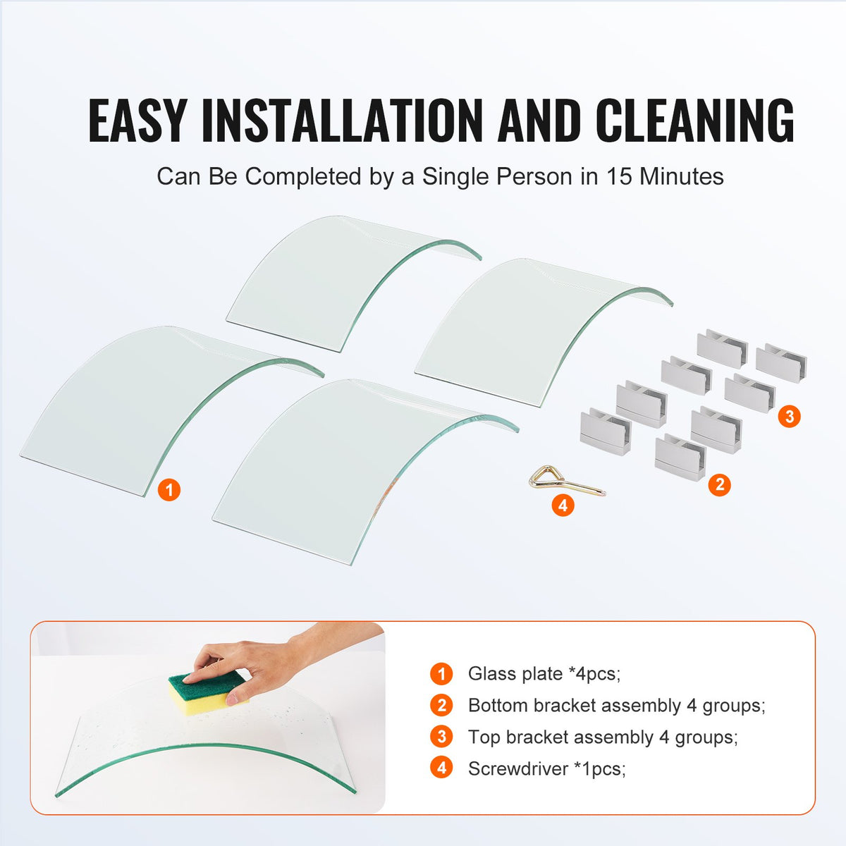 VEVOR Fire Pit Wind Guard, 26 x 26 x 6 Inch Glass Flame Guard, Round Glass Shield, 1/4-Inch Thick Fire Table, Clear Tempered Glass Flame Guard, Steady Feet Tree Pit Guard for Propane, Gas, Outdoor