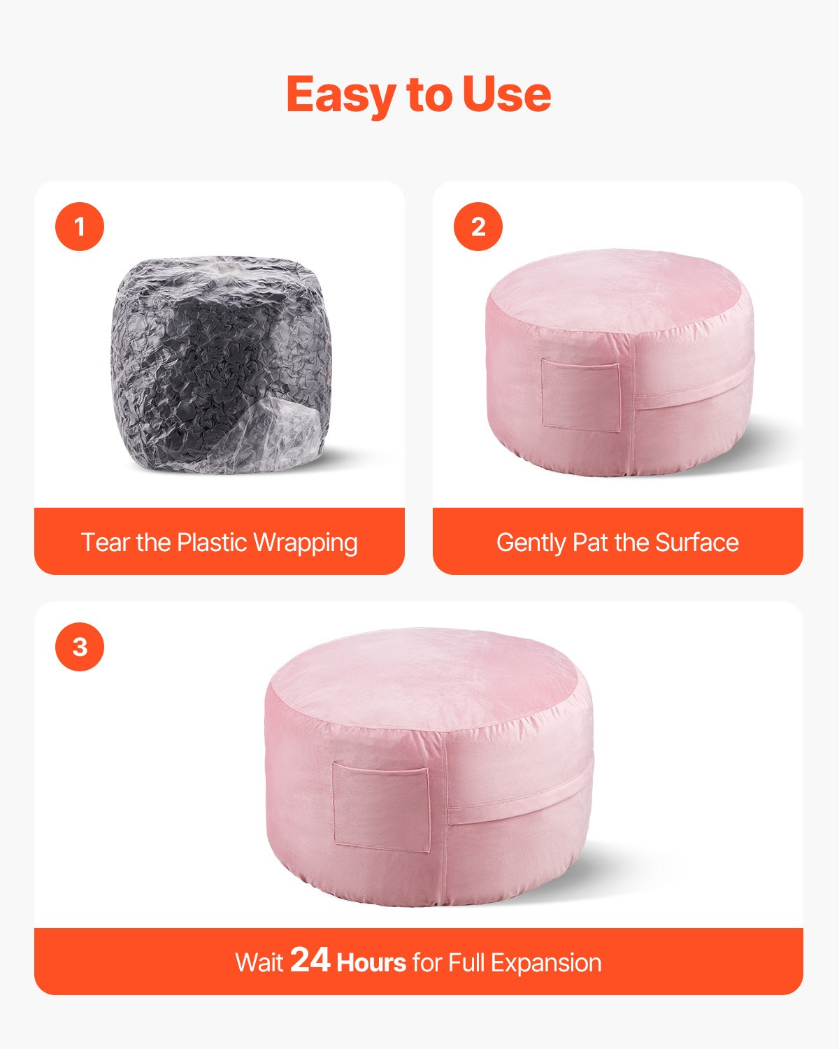 VEVOR 91 cm Round Bean Bag Chair with Removable Cover & Dutch Velvet Pink