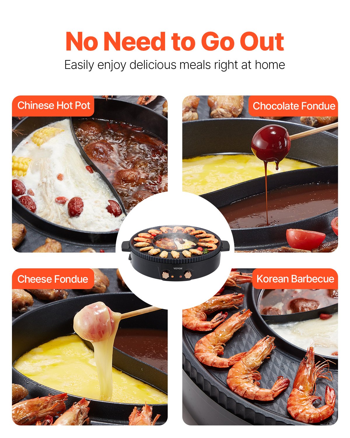 VEVOR Hot Pot with Grill 1800W 2-in-1 Electric Smokeless Grill and Hot Pot