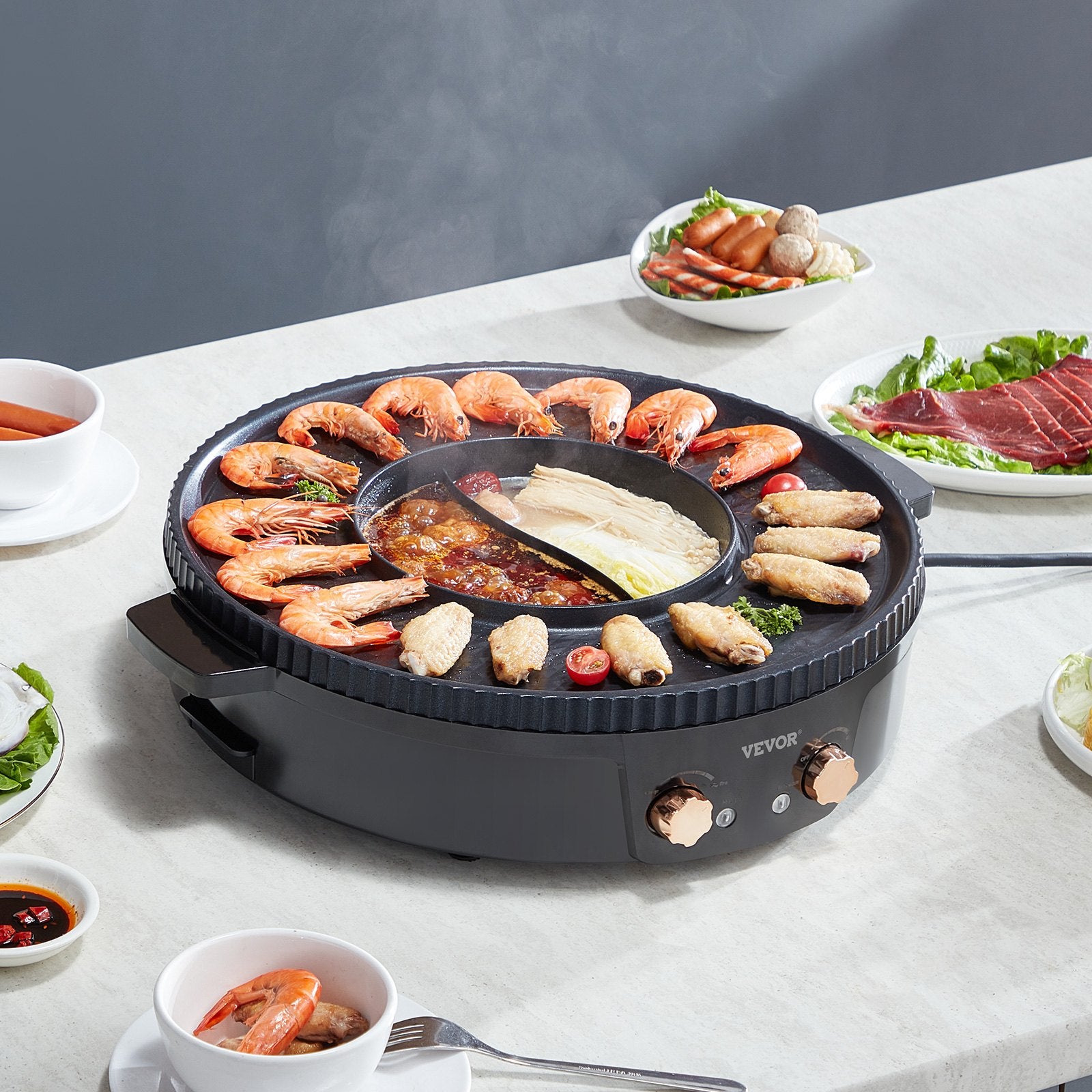 VEVOR Hot Pot with Grill 1800W 2-in-1 Electric Smokeless Grill and Hot Pot