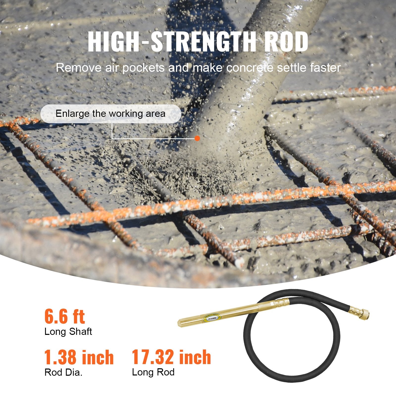 VEVOR Handheld Electric Concrete Vibrator 960W 2M Shaft Air Bubble Remover