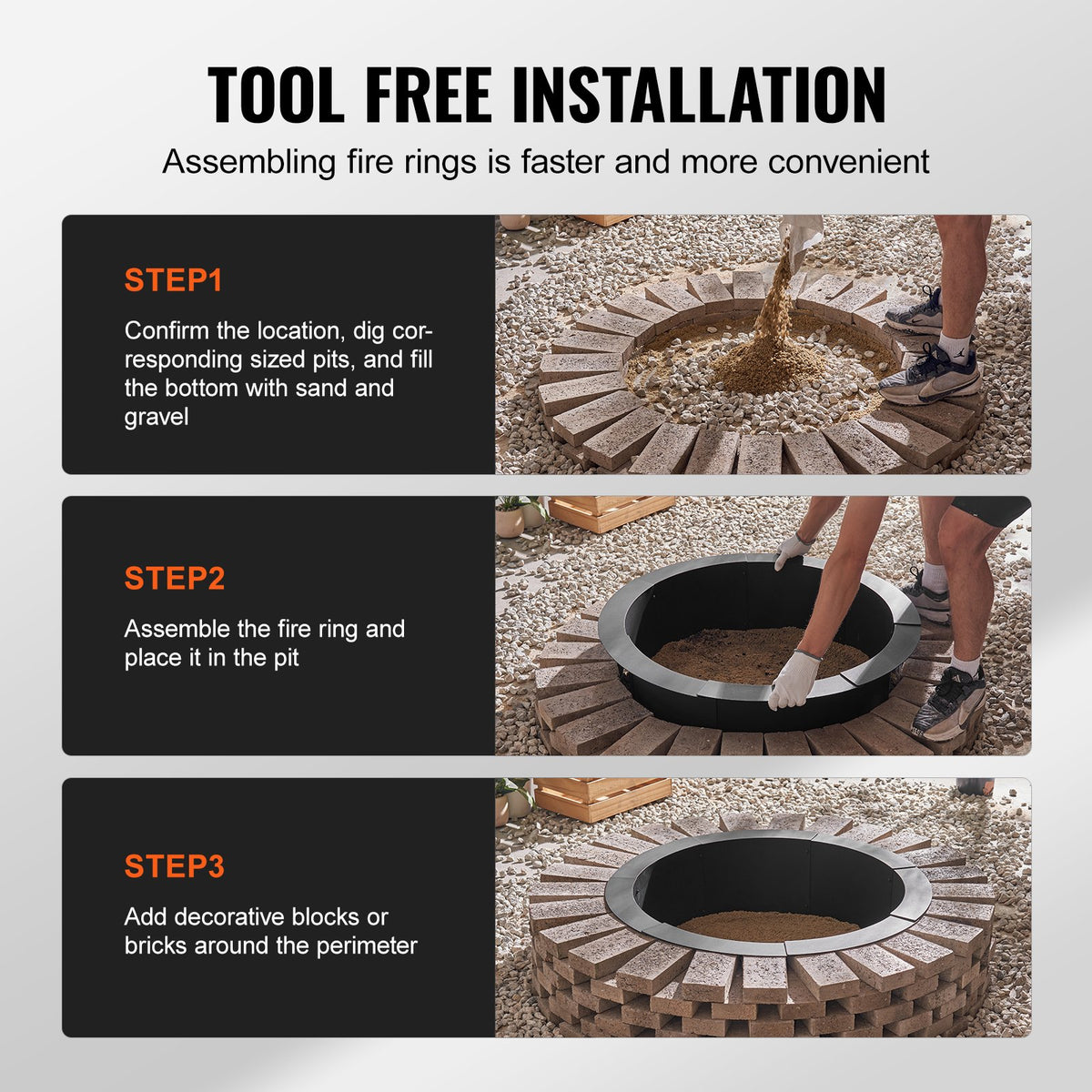 VEVOR Fire Pit Ring, 40-Inch Outer/36-Inch Inner Diameter, 10inch Height 2.5mm Thick Fire Pit Insert, Heavy Duty Carbon Steel Liner DIY Campfire Ring above or In-Ground, for Outdoor Camping, Bonfires