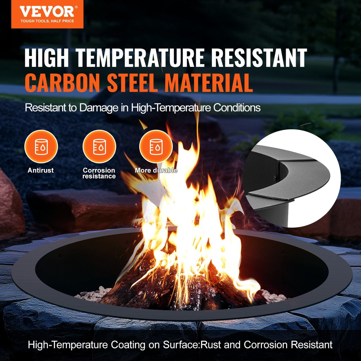 Fire Pit Ring, 44-Inch Outer/39-Inch Inner Diameter, 10inch Height 2.5mm Thick Fire Pit Insert, Heavy Duty Carbon Steel Liner DIY Campfire Ring above or In-Ground, for Outdoor Camping, Bonfires