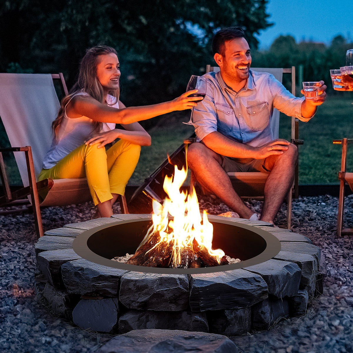 Fire Pit Ring, 44-Inch Outer/39-Inch Inner Diameter, 10inch Height 2.5mm Thick Fire Pit Insert, Heavy Duty Carbon Steel Liner DIY Campfire Ring above or In-Ground, for Outdoor Camping, Bonfires