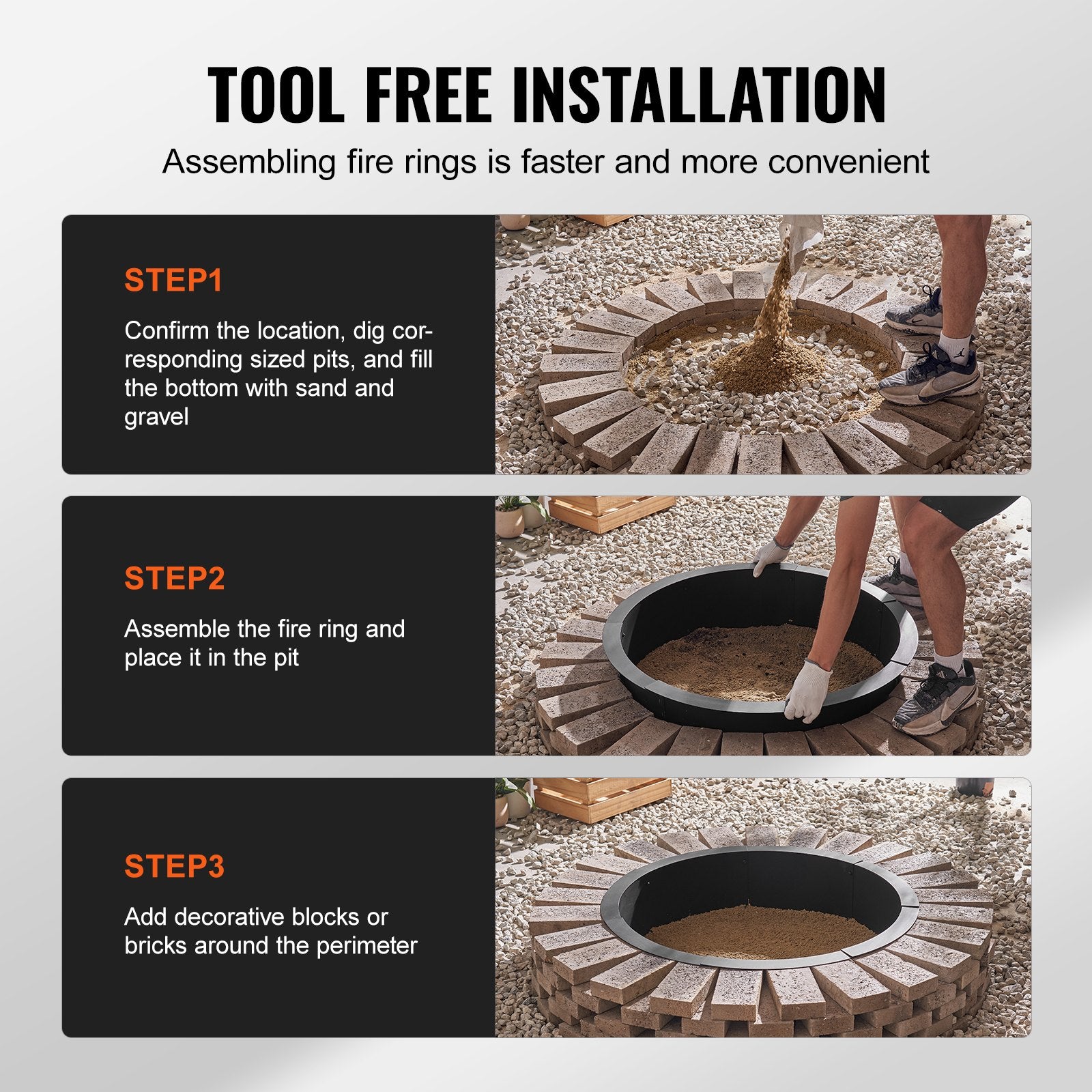 VEVOR Fire Pit Ring Round Inner Steel Liner DIY Campfire Firepit