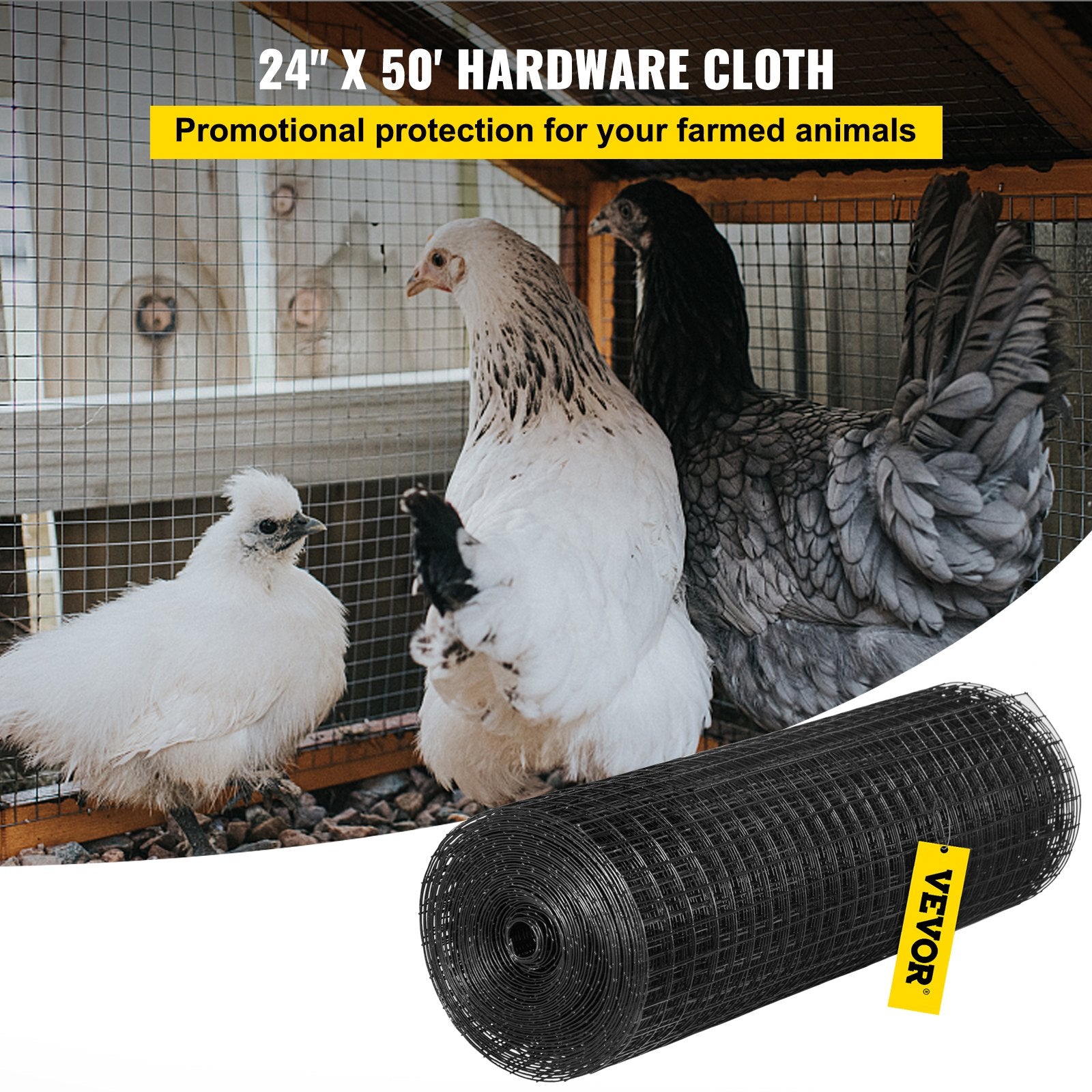 VEVOR Hardware Cloth, 24\" x50\' & 1\"x1\" Mesh Size, Galvanized Steel Vinyl Coated 16 Gauge Welded Wire with A Cutting Plier & A Pair of Fabric Gloves, for Garden Fencing & Pet Enclosures, Black