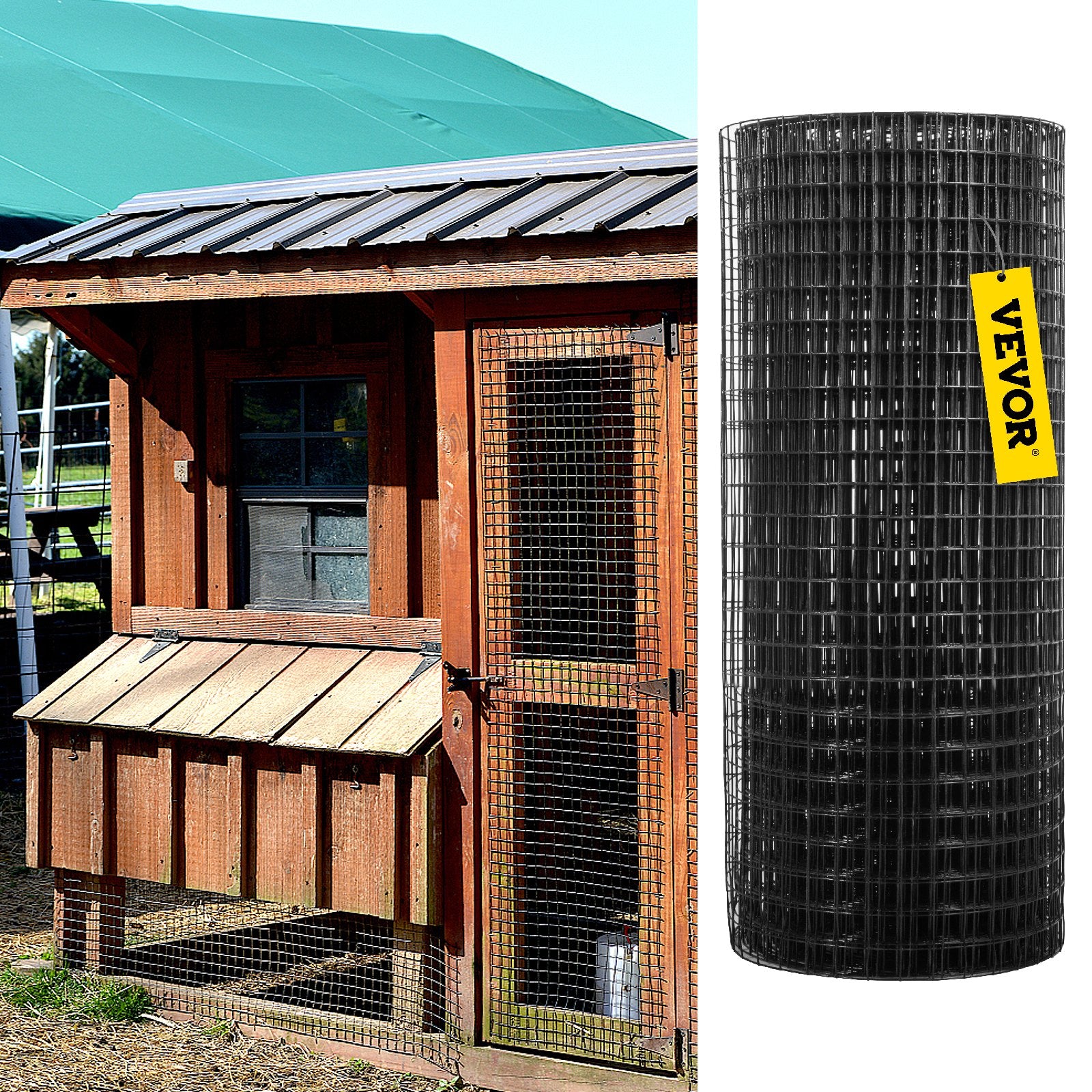 VEVOR Hardware Cloth, 24\" x50\' & 1\"x1\" Mesh Size, Galvanized Steel Vinyl Coated 16 Gauge Welded Wire with A Cutting Plier & A Pair of Fabric Gloves, for Garden Fencing & Pet Enclosures, Black