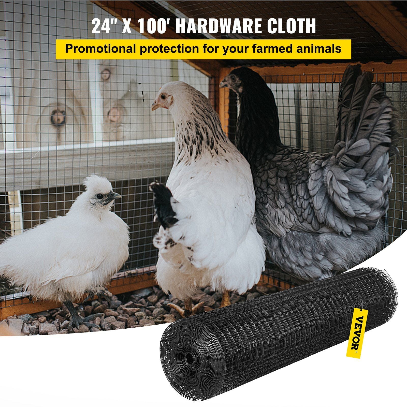 Hardware Cloth, 24" x 100' & 1"x1" Mesh Size, Galvanized Steel Vinyl Coated 16 Gauge Chicken Wire Fencing with A Cutting Plier & A Pair of Fabric Gloves, for Garden Fencing & Pet Enclosures,