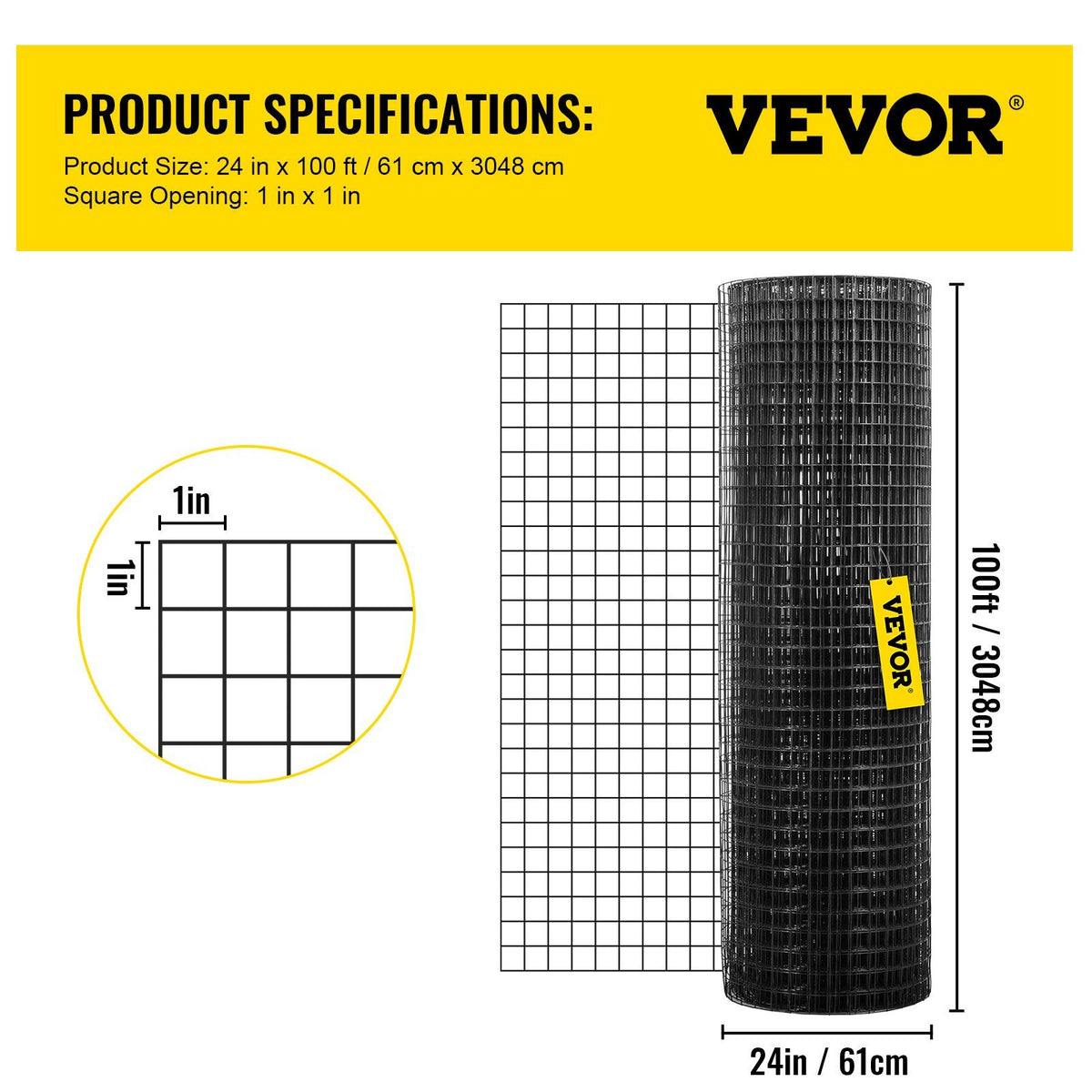 Hardware Cloth, 24" x 100' & 1"x1" Mesh Size, Galvanized Steel Vinyl Coated 16 Gauge Chicken Wire Fencing with A Cutting Plier & A Pair of Fabric Gloves, for Garden Fencing & Pet Enclosures,