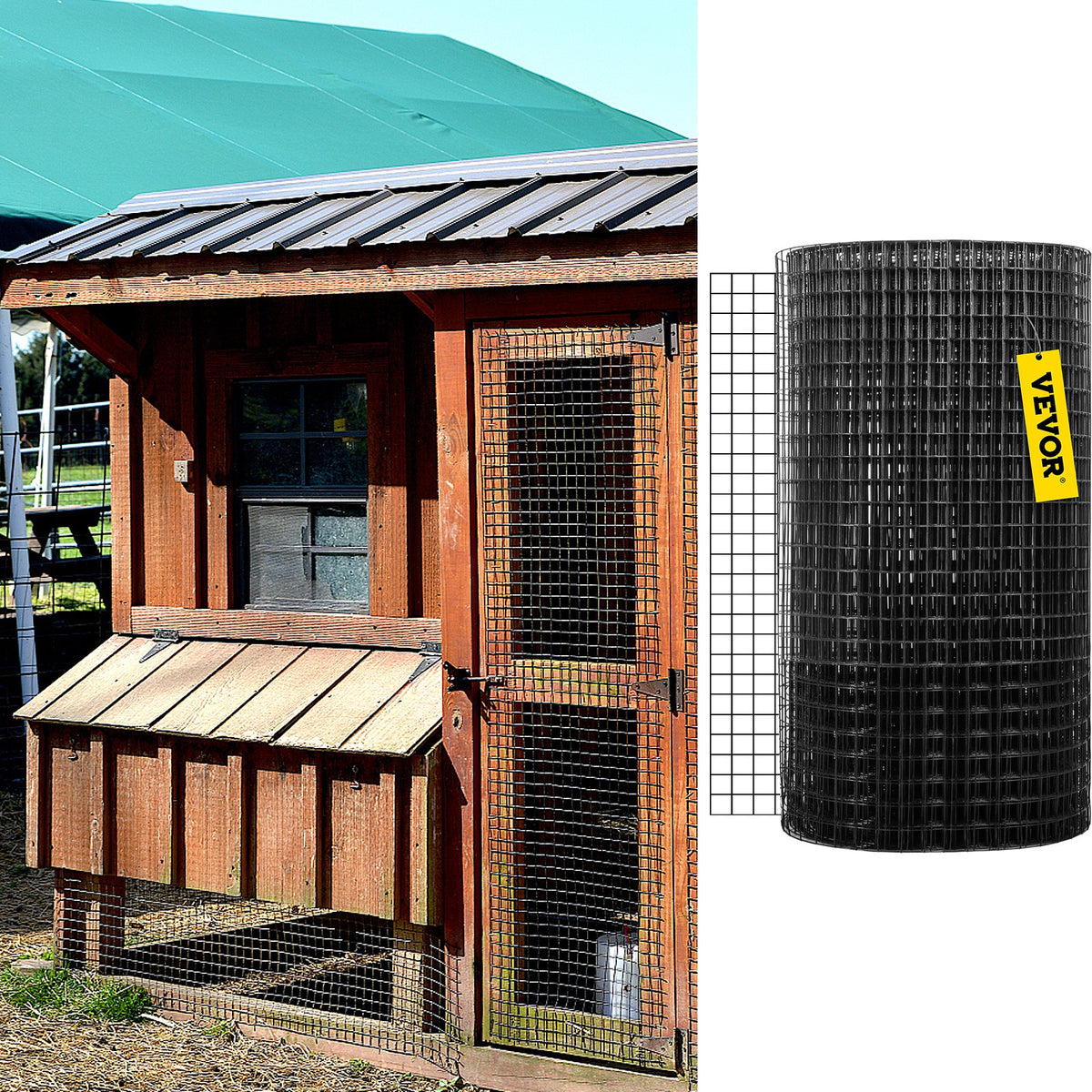 VEVOR Hardware Cloth, 48\" x 50\' & 1\"x1\" Mesh Size, Galvanized Steel Vinyl Coated 16 Gauge Chicken Wire Fencing with A Cutting Plier & A Pair of Fabric Gloves, for Garden Fencing & Pet Enclosures,