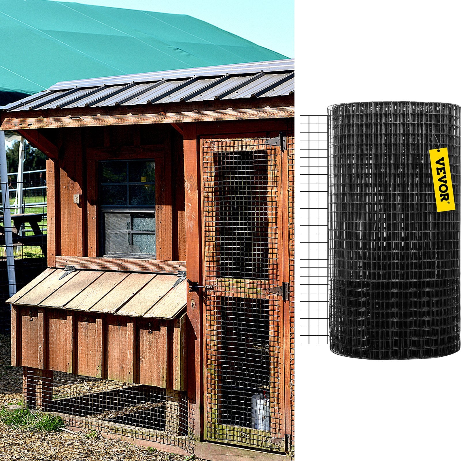 VEVOR Hardware Cloth, 48\" x 50\' & 1\"x1\" Mesh Size, Galvanized Steel Vinyl Coated 16 Gauge Chicken Wire Fencing with A Cutting Plier & A Pair of Fabric Gloves, for Garden Fencing & Pet Enclosures,