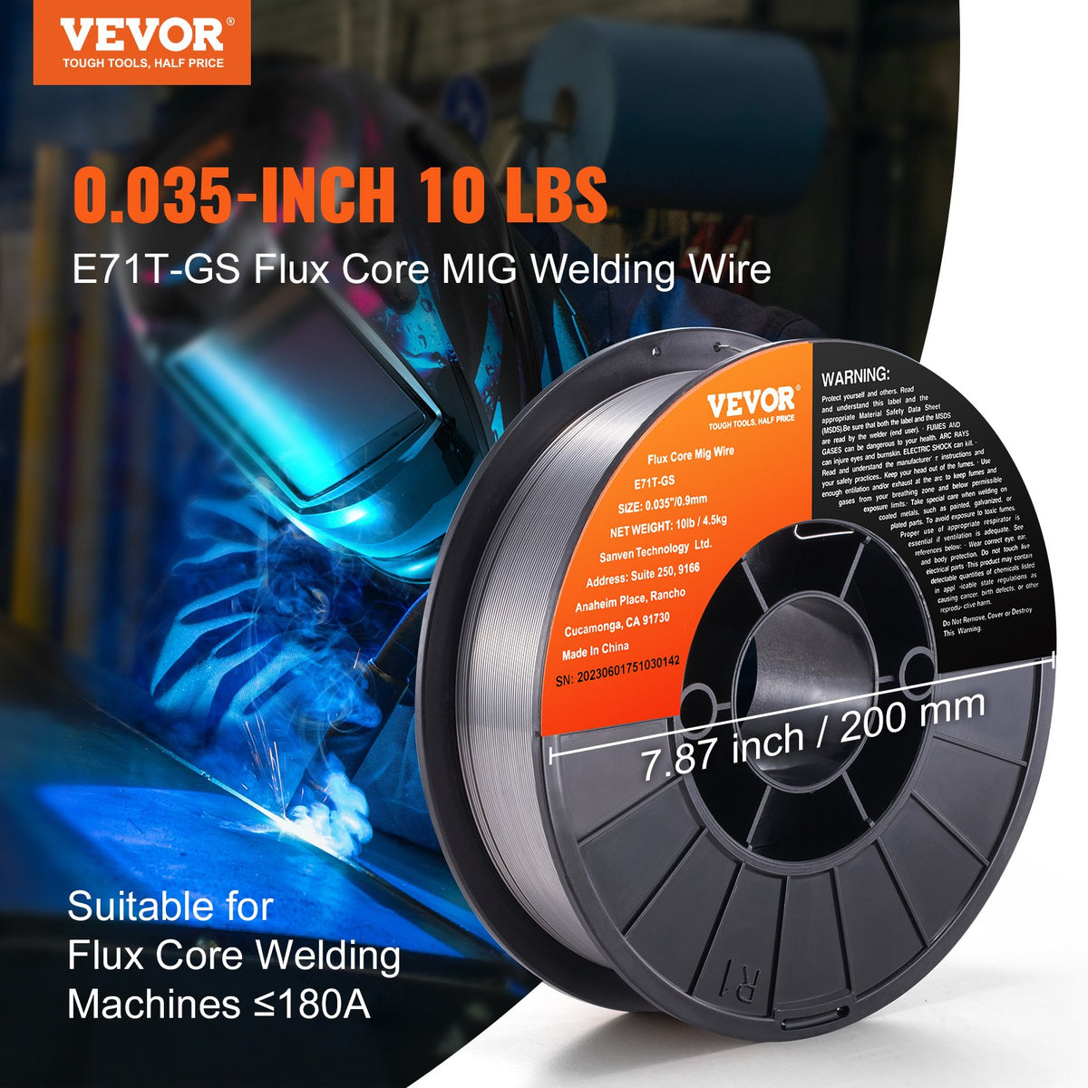 VEVOR Flux Core MIG Welding Wire E71T-GS 0.035" 10LB Gasless Mild Steel MIG Wire