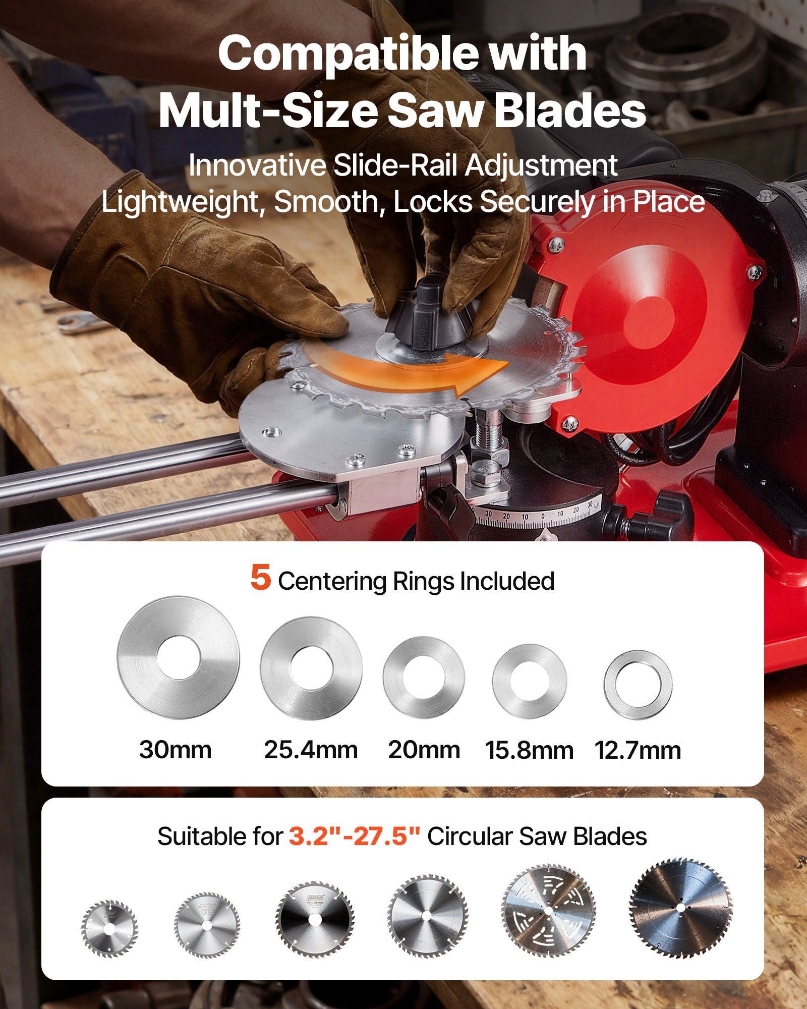 Circular Saw Blade Sharpener, 370W 2890RPM Rotary Angle Mill Grinder Sharpening Machine with 125mm Grinding Wheel & 6 Saw Centerings - Fits Φ80mm to Φ700mm Circular Saw Blades