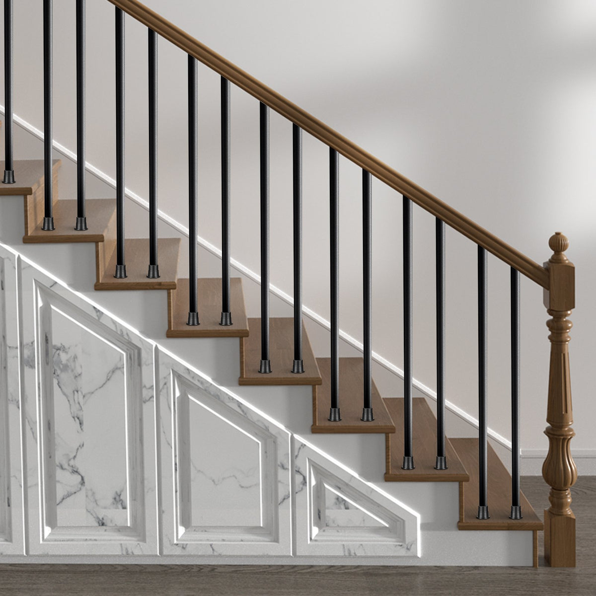 VEVOR Staircase Metal Balusters, 3/4'' Round x 32'' Long Aluminum Decorative Banister Spindles, 101 Pack Deck Baluster with Screws, Classic Hollow Deck Railing Satin Black Powder Coated for Porch
