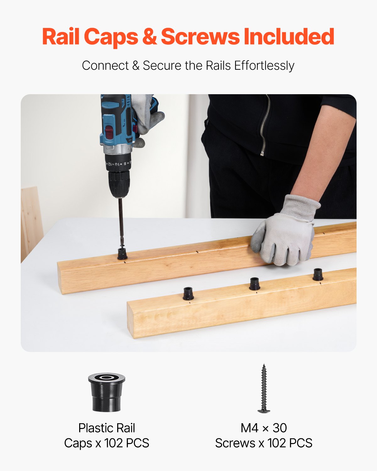 VEVOR Staircase Balusters 51 Pack, 660 mm Aluminum Stair Balusters, 19 mm Water-Proof Round Metal Spindle Railing, Hollow Deck Railing with Rail Caps & Screws for Stairs, Porch, Patio, Fence, Black