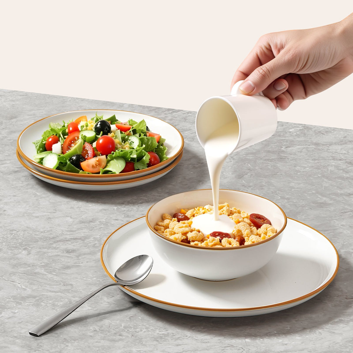 VEVOR 18 PCS Dinnerware Set Ceramic Plates and Bowls Sets Service for 6 White