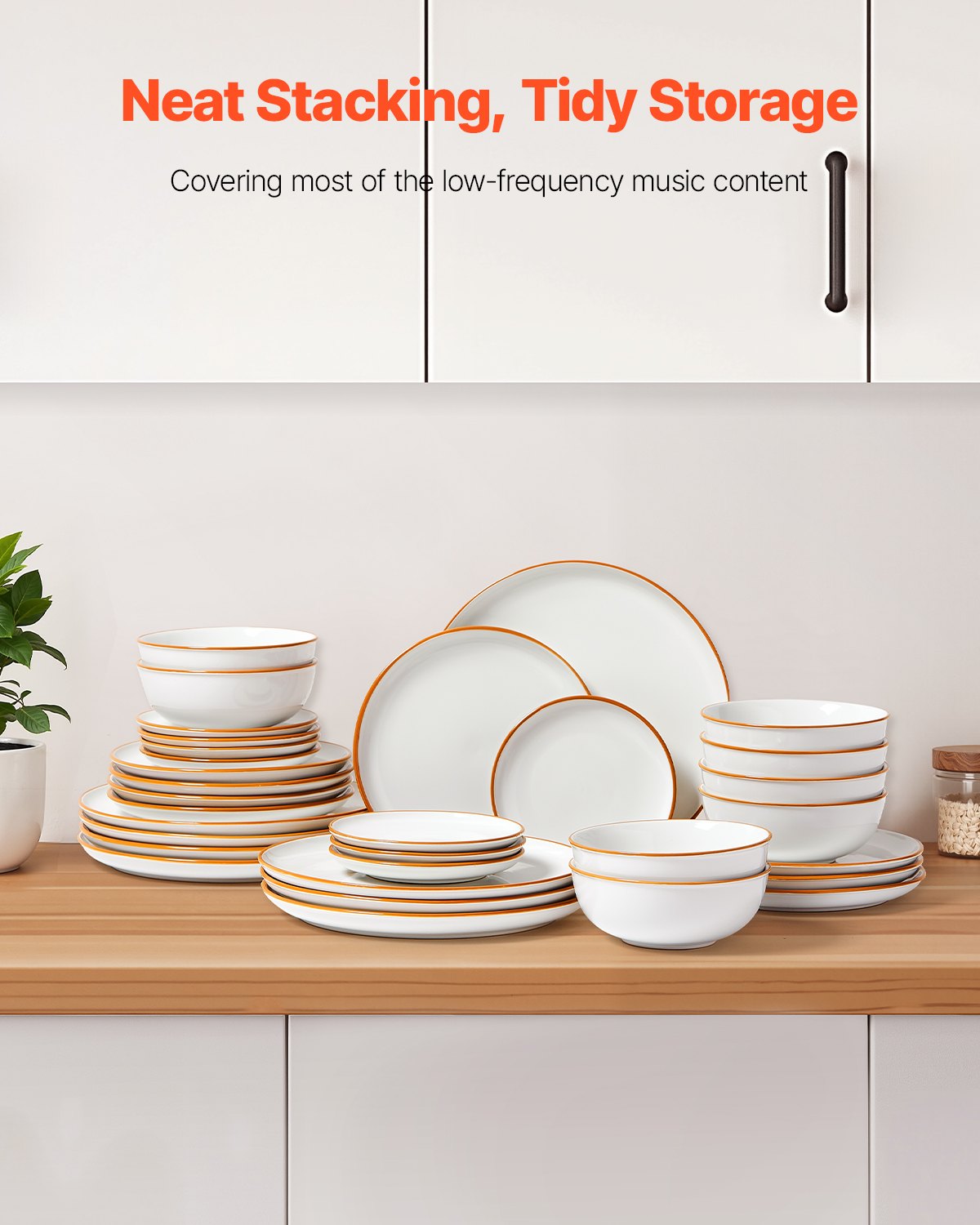 VEVOR 32 PCS Dinnerware Set Ceramic Plates and Bowls Sets Service for 8 White