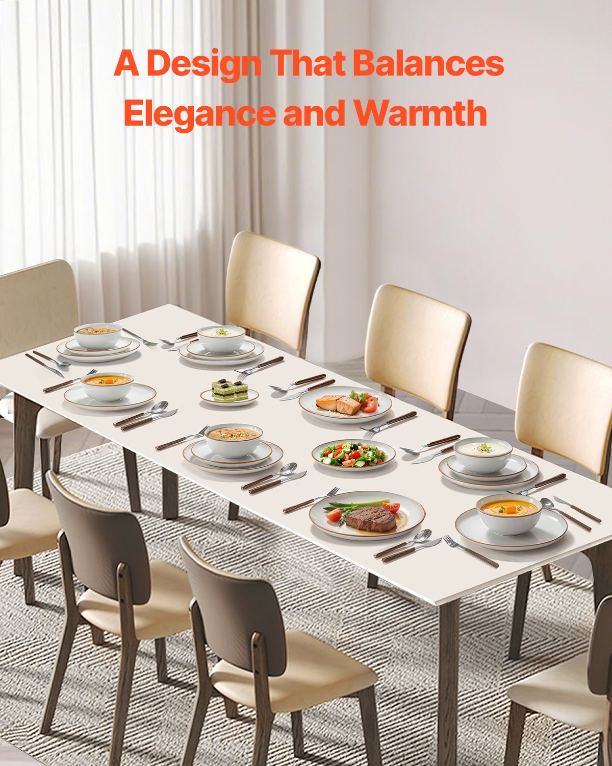 VEVOR 32 PCS Dinnerware Set Ceramic Plates and Bowls Sets Service for 8 White
