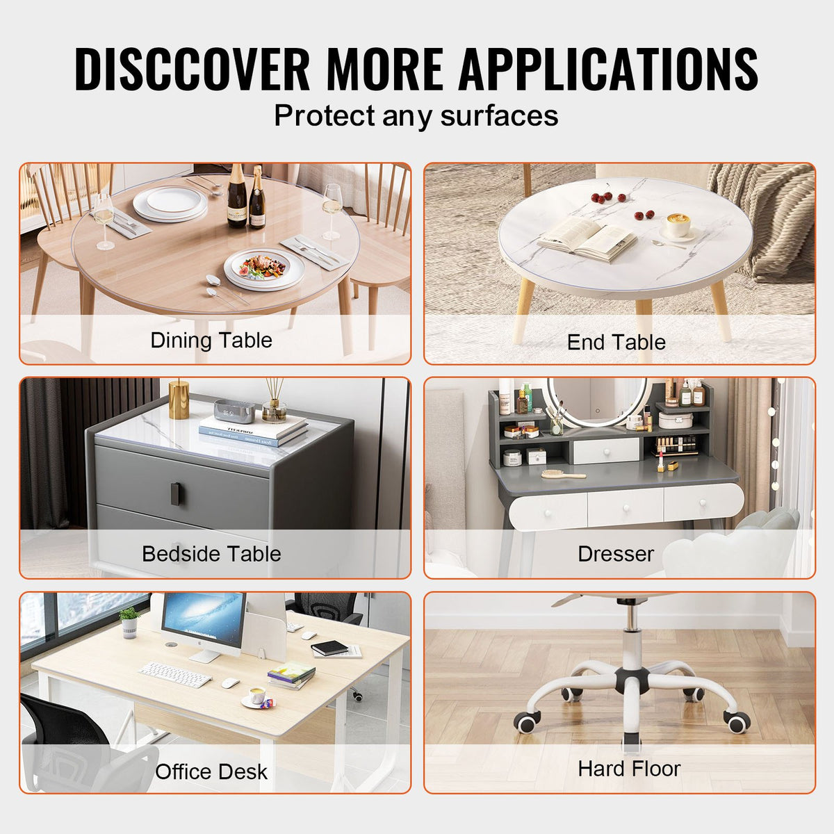 VEVOR Plastic Table Cover, 42 x 42 Inch 2.0 mm Thick Clear Table Protector, Round PVC Desk Mat, Waterproof & Easy Cleaning Desk Pad Tablecloth, for Office Dresser Dining Room Table Night Stand