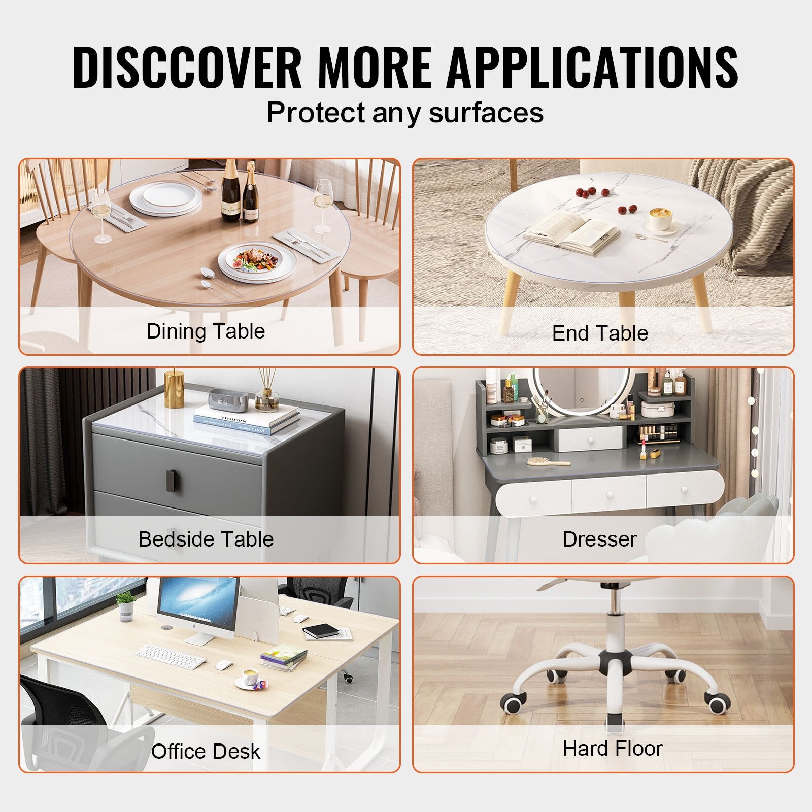 VEVOR Plastic Table Cover, 48 x 48 Inch 2.0 mm Thick Clear Table Protector, Round PVC Desk Mat, Waterproof & Easy Cleaning Desk Pad Tablecloth, for Office Dresser Dining Room Table Night Stand