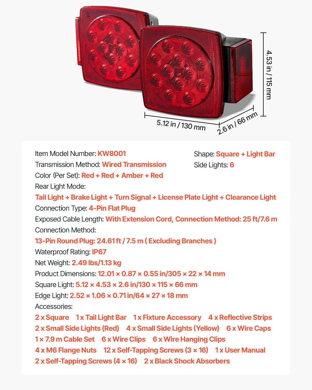 Trailer Lights, LED Trailer Tail Lights Kit with Stop Brake Turn Tail License Plate Clearance Lamp, Waterproof Tow Lighting Kit with Wiring Harness for Boat Truck Camper RV Snowmobile Caravan