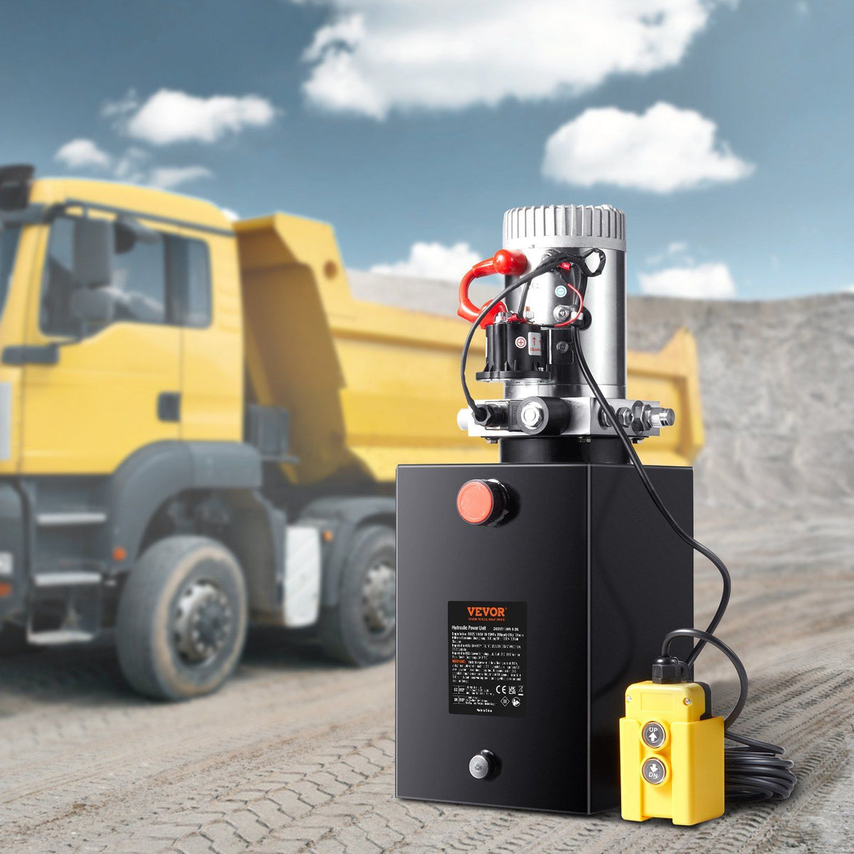Hydraulic Pump, 20 Quart Hydraulic Power Unit, Single Acting Dump Trailer Pump, 0.91 GPM Flow Rate, 3200 PSI Max Relief Pressure, DC 12V Hydraulic Pump for Dump Trailer Car Lifting