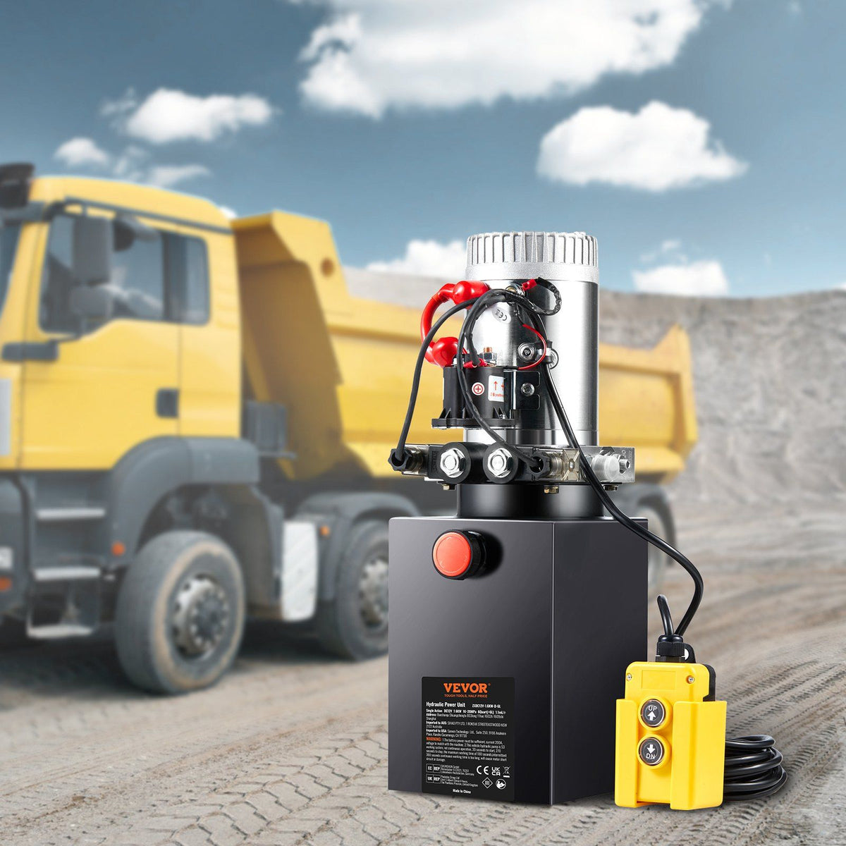 Hydraulic Pump, 6 Quart Hydraulic Power Unit, Double Acting Dump Trailer Pump, 0.91 GPM Flow Rate, 3200 PSI Max Relief Pressure, DC 12V Hydraulic Pump for Dump Trailer Car Lifting
