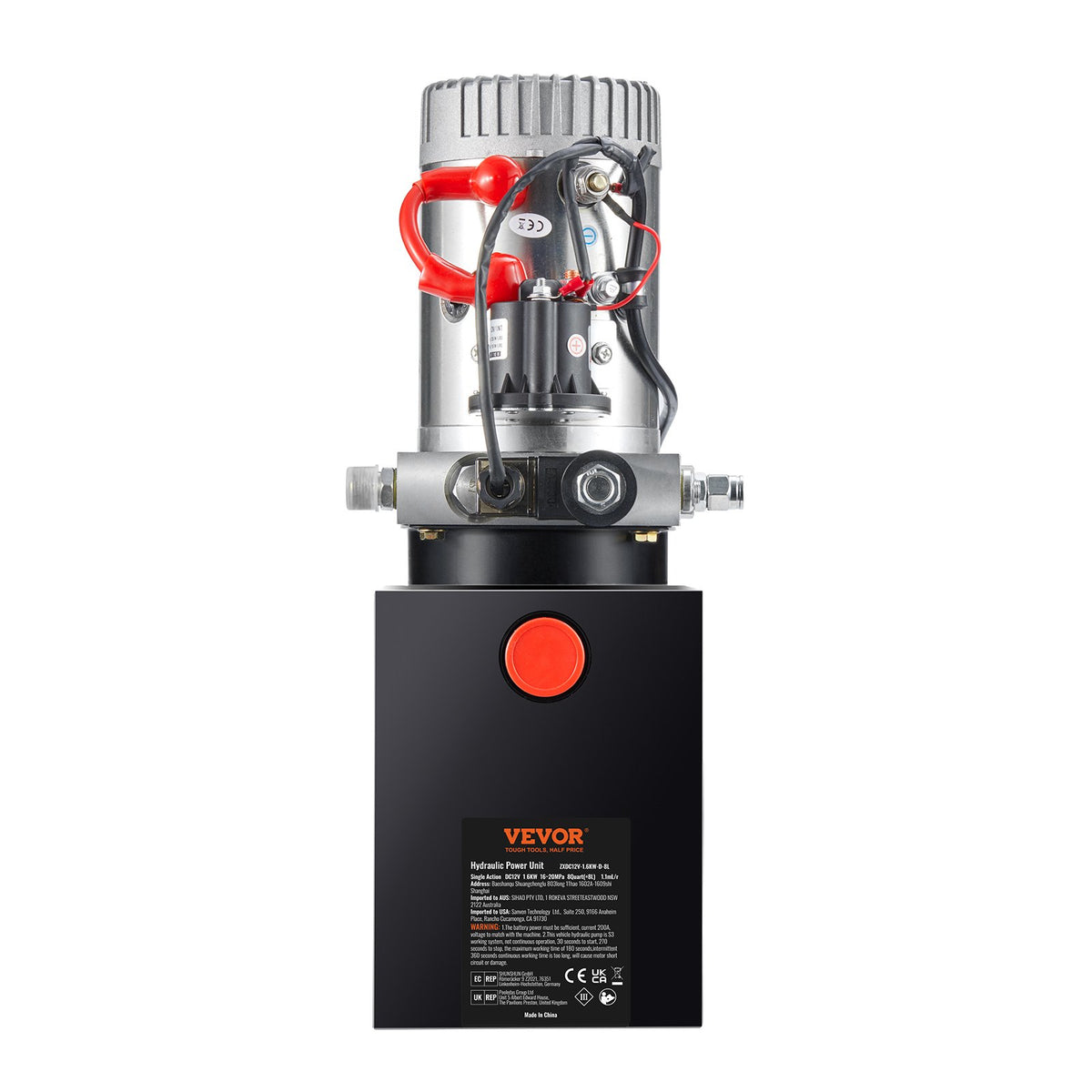 VEVOR Hydraulic Pump, 8 Quart Hydraulic Power Unit, Single Acting Dump Trailer Pump, 0.91 GPM Flow Rate, 3200 PSI Max Relief Pressure, DC 12V Hydraulic Pump for Dump Trailer Car Lifting