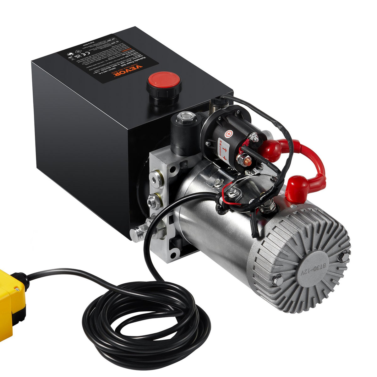 VEVOR Hydraulic Pump, 8 Quart Hydraulic Power Unit, Single Acting Dump Trailer Pump, 0.91 GPM Flow Rate, 3200 PSI Max Relief Pressure, DC 12V Hydraulic Pump for Dump Trailer Car Lifting
