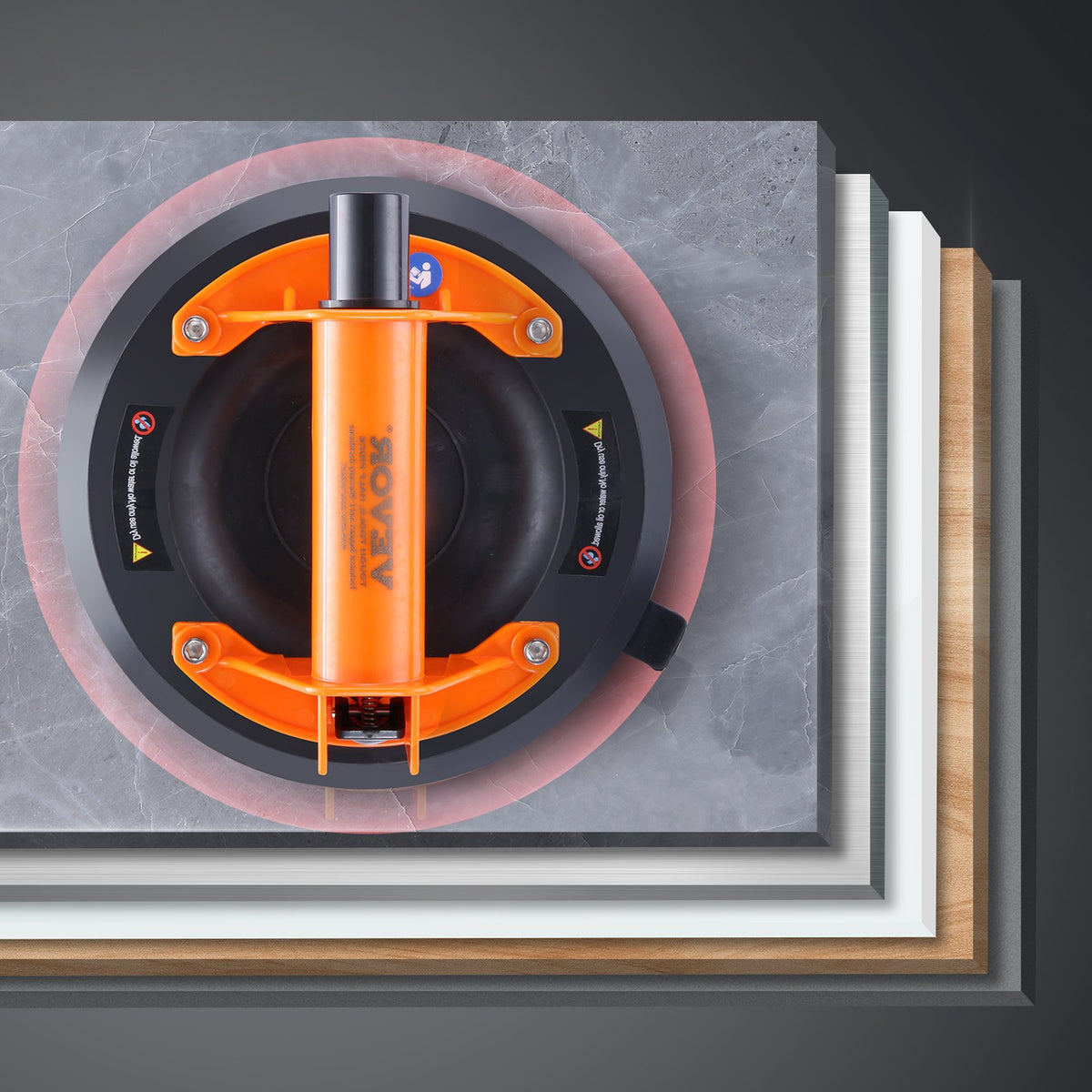 VEVOR Glass Suction Cup, 203 mm 278 kg Capacity, Vacuum Suction Cup with ABS Handle and Carry Box, Heavy Duty Industrial Suction Cup Lifter Tool for Glass, Granite, Tile, Metal, Wood Panel Lifting