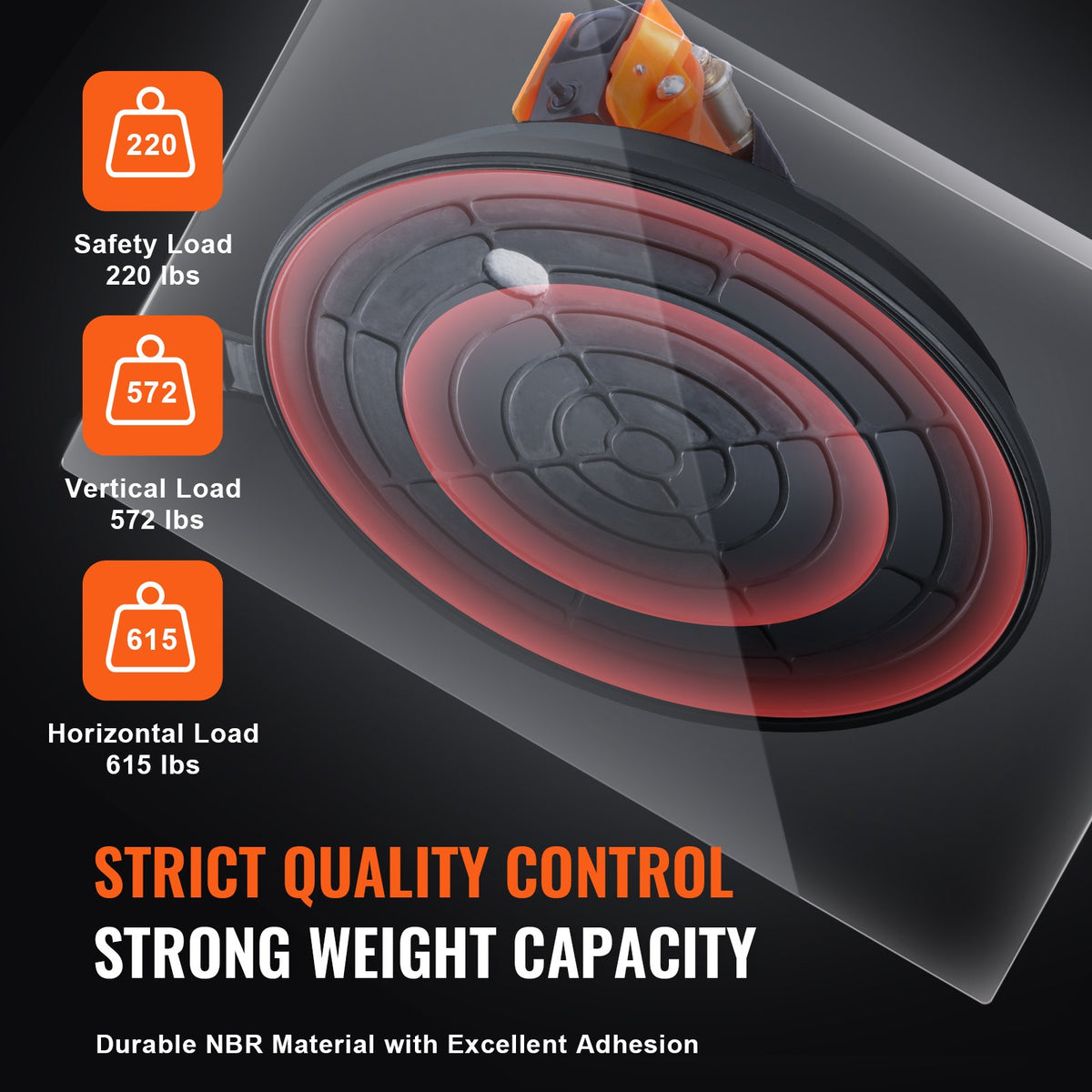 VEVOR Glass Suction Cup, 203 mm 2 Pack 278 kg Capacity, Vacuum Suction Cup with ABS Handle and Carry Box, Heavy Duty Industrial Suction Cup Lifter Tool for Glass, Granite, Tile, Metal, Wood Lifting