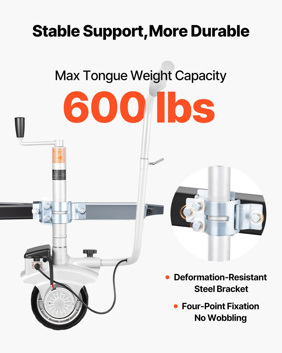 Electric Trailer Dolly, 2.5 T Towing Capacity, 380W 12V Motorized Jockey Wheel with 7 m/min Moving Speed, 31-63 cm Adjustable Clamp Height & 20.3 cm Rubber Tire, For Moving Caravan Boat