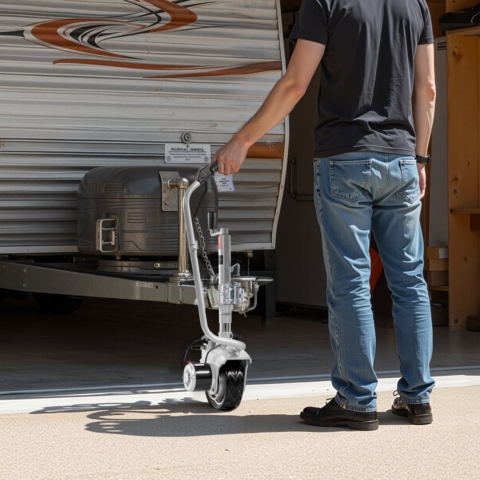Electric Trailer Dolly, 2.5 T Towing Capacity, 380W 12V Motorized Jockey Wheel with 7 m/min Moving Speed, 31-63 cm Adjustable Clamp Height & 20.3 cm Rubber Tire, For Moving Caravan Boat