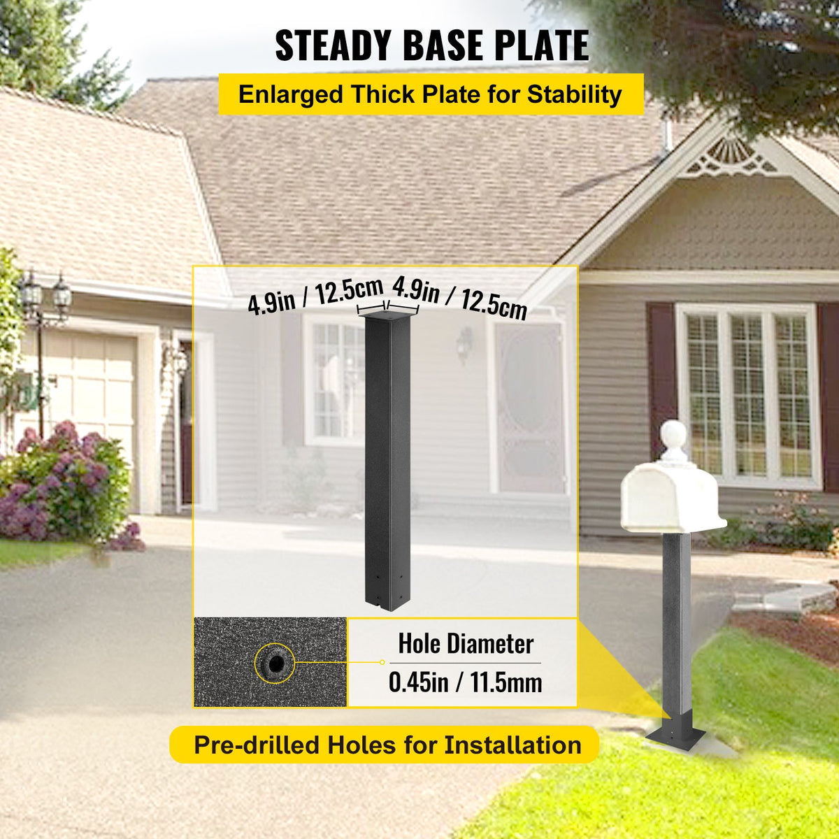 VEVOR Mailbox Post Stand Mail Box Post 43" Black Powder-Coated Steel for Outdoor