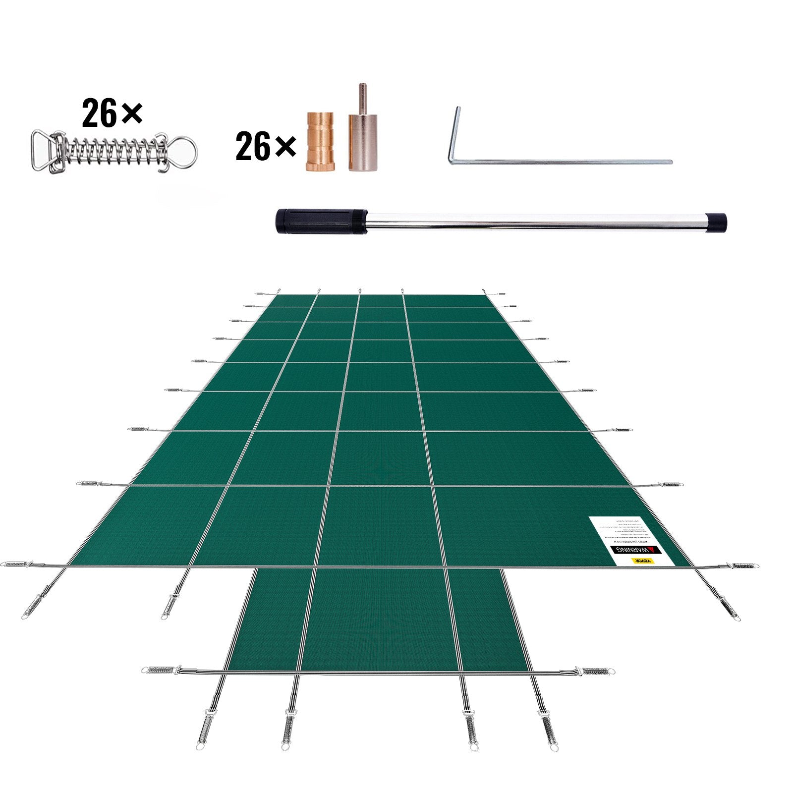 VEVOR Pool Safety Cover Fits18x36ft Inground Safety Pool Cover Green Mesh with 4x8ft Center End Steps Solid Pool Safety Cover for Swimming Pool Winter