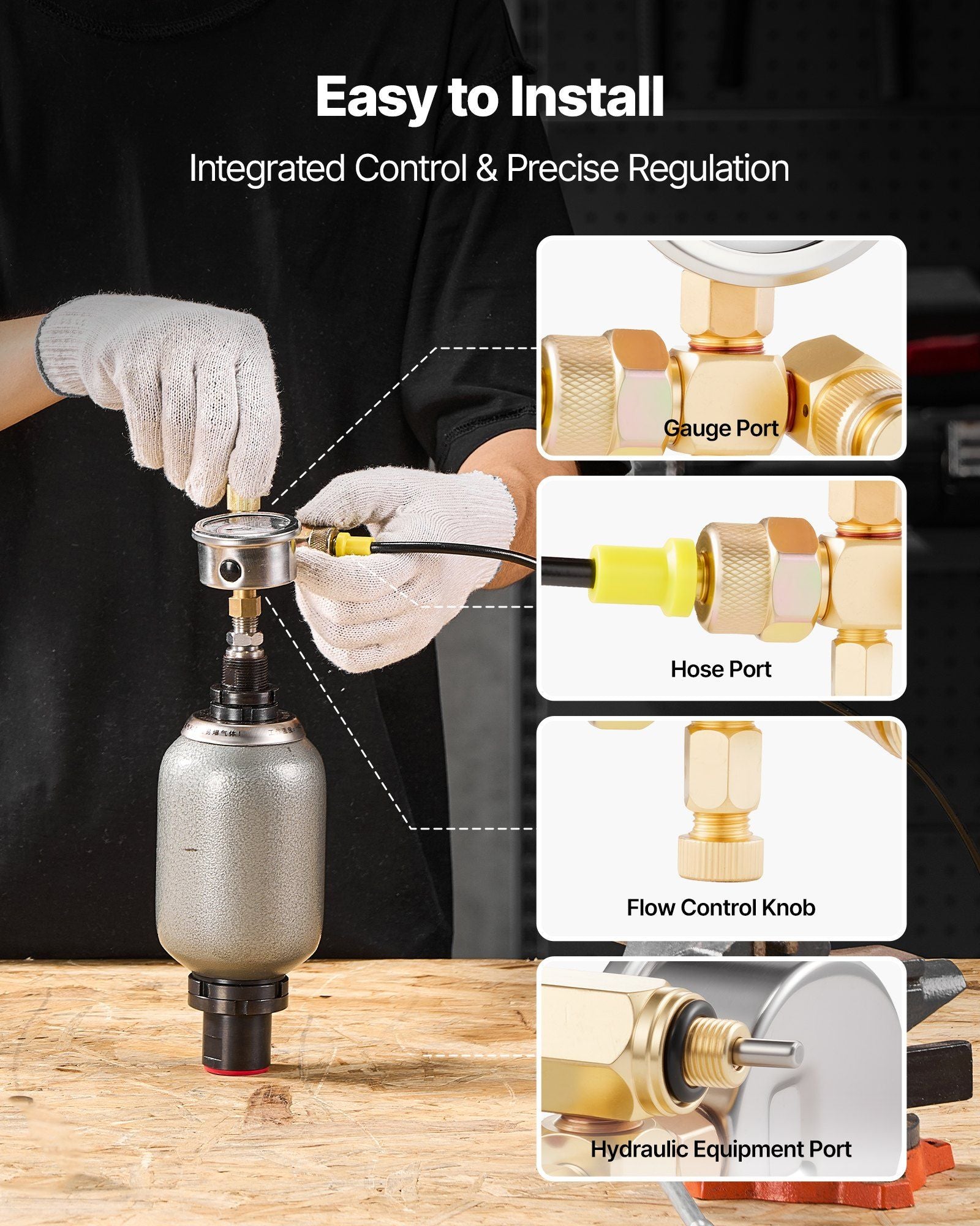 Hydraulic Nitrogen Accumulator Charging Kit, 0-100 Bar Nitrogen Fill Kit, Pressure Test System with 1 Pressure Gauge, 1 Gas Hose, 1 Valve Body and 1 CGA580 Adapter for Construction Machinery