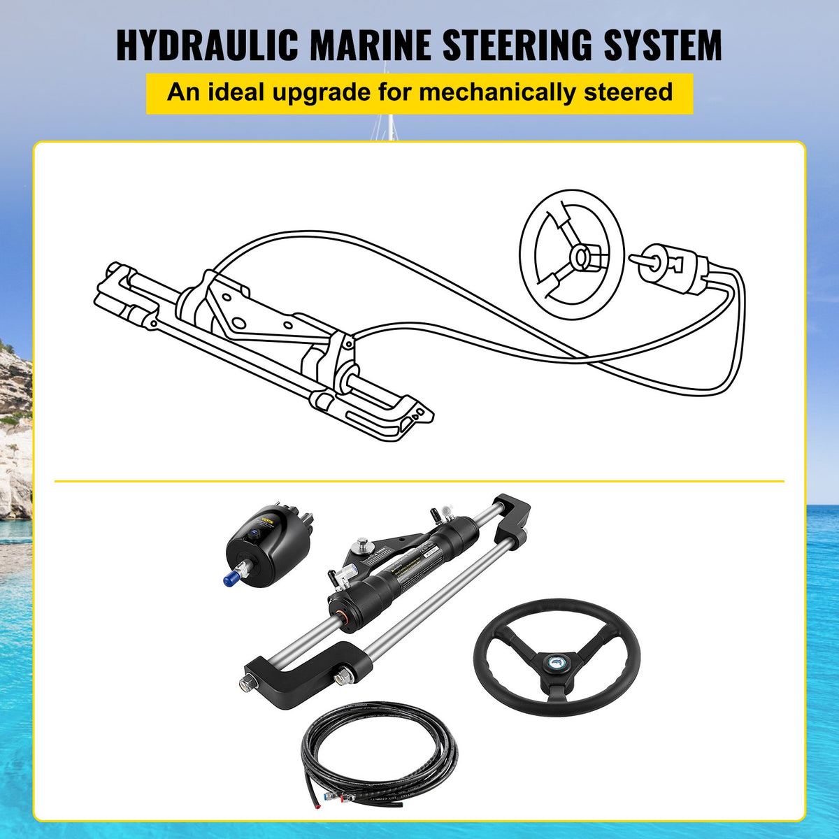 VEVOR Hydraulic Boat Steering Kit, 300HP Hydraulic Steering Kit Helm Pump, Hydraulic Outboard Steeing Kit with 4267 mm Hydraulic Steering Hose for Boat Steering System