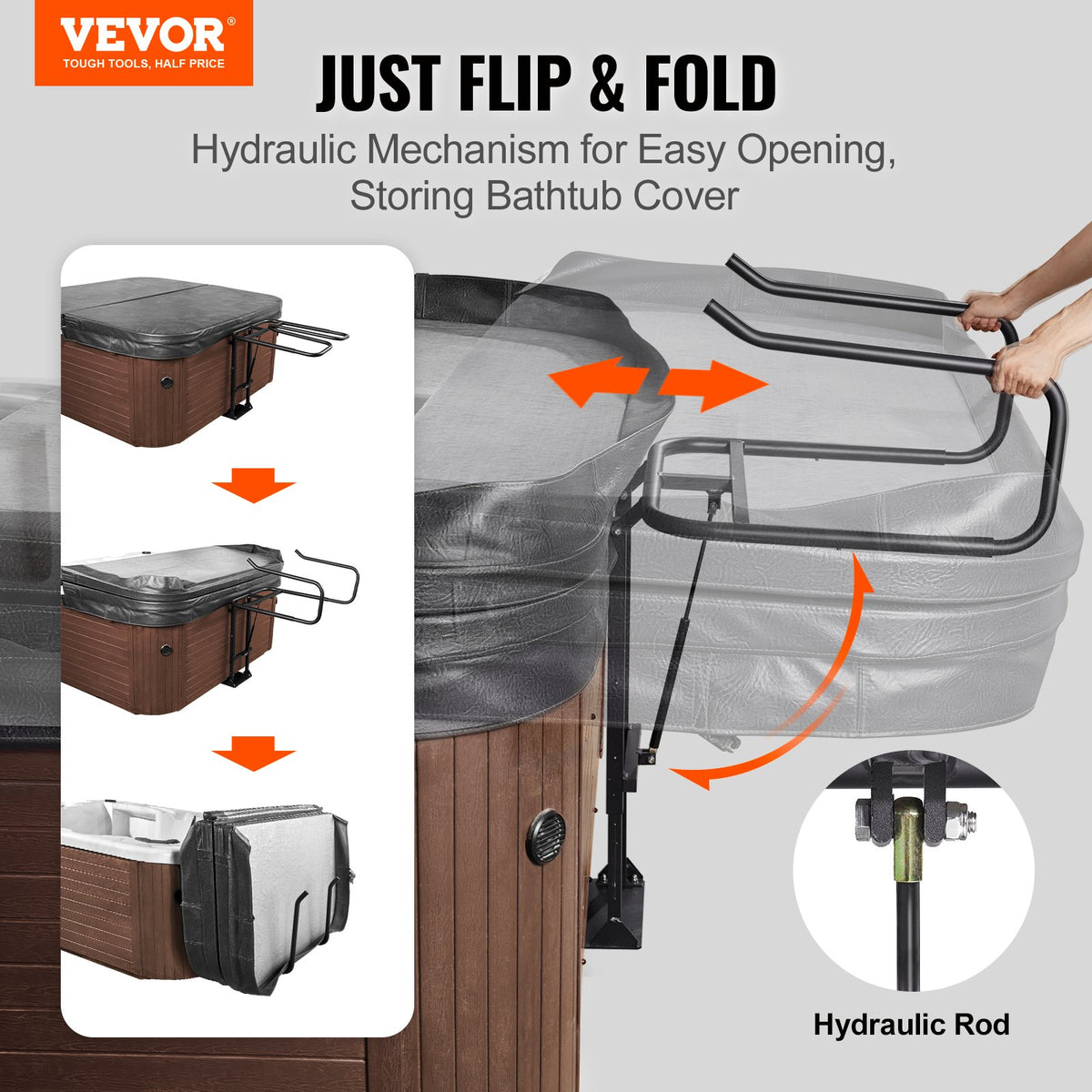 VEVOR Hot Tub Cover Lift, Spa Cover Lift, Hydraulic, Height 84.07cm - 104.9cm Width 134.87cm - 234.95cm Adjustable, Installed Underneath on one Sides, Suitable for Various Sizes of Hot Tubs, Spa