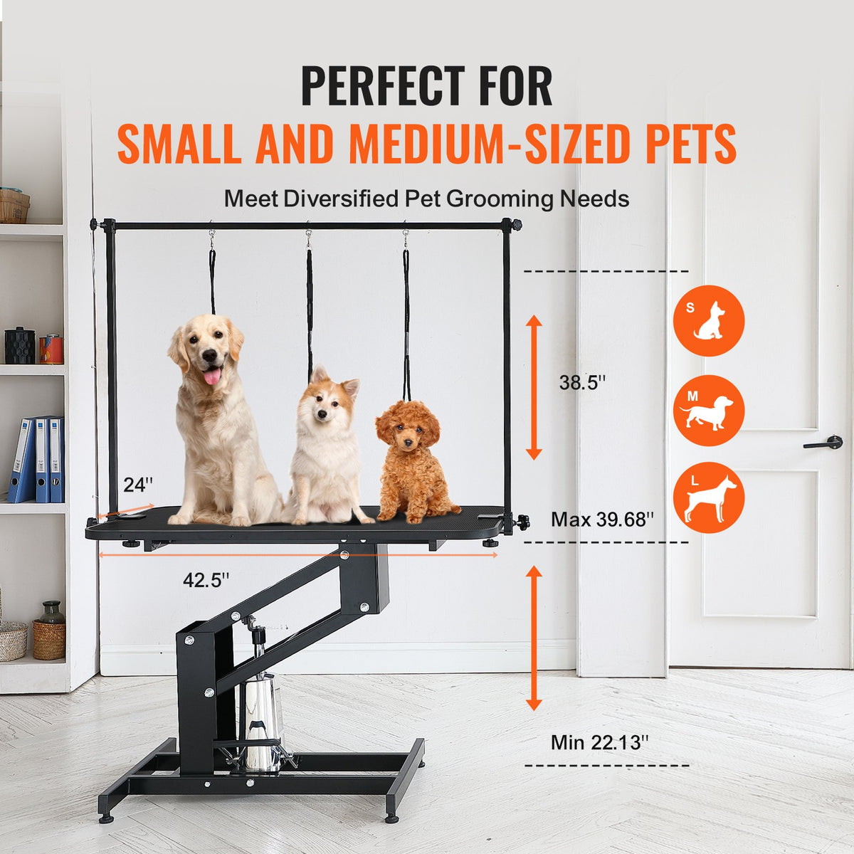 VEVOR 109cm Hydraulic Pet Grooming Table, Heavy Duty Dog Grooming Arm for Medium/ Small Dogs, Height Adjustable Dog Grooming Station, Anti Slip Tabletop /Dog Grooming Station, Max Bearing 182kg