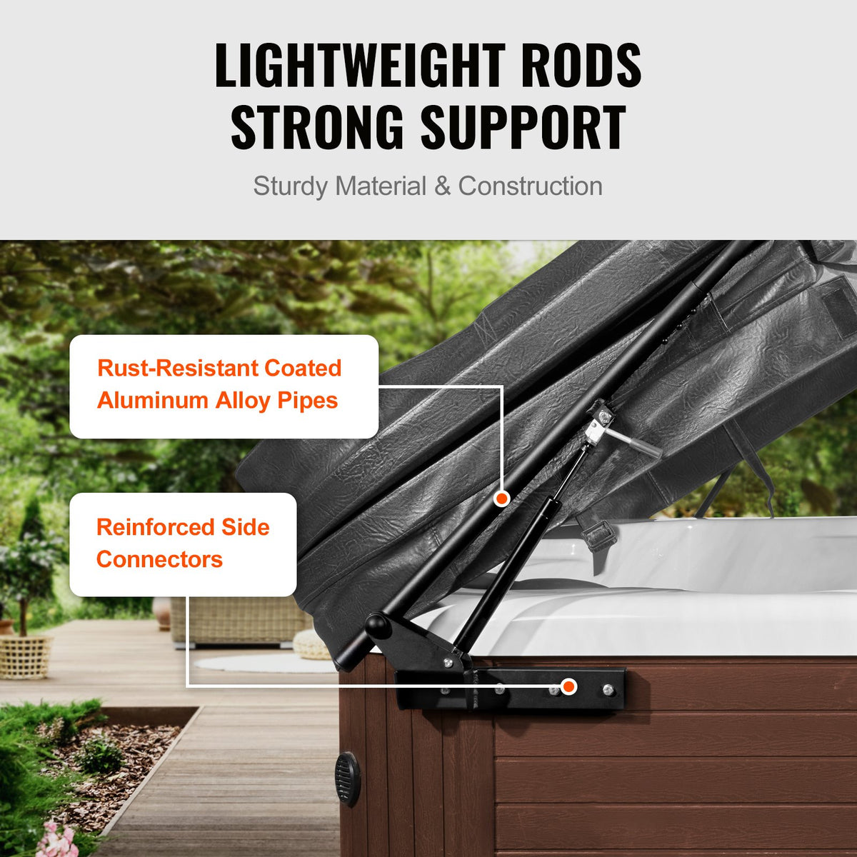 VEVOR Hot Tub Cover Lift, Spa Cover Lift, Hydraulic, Width 175.26cm - 254.11cm Adjustable, Installed on Both Sides at the Top, Suitable for Various Sizes of Rectangular Bathtubs, Hot Tubs, Spa