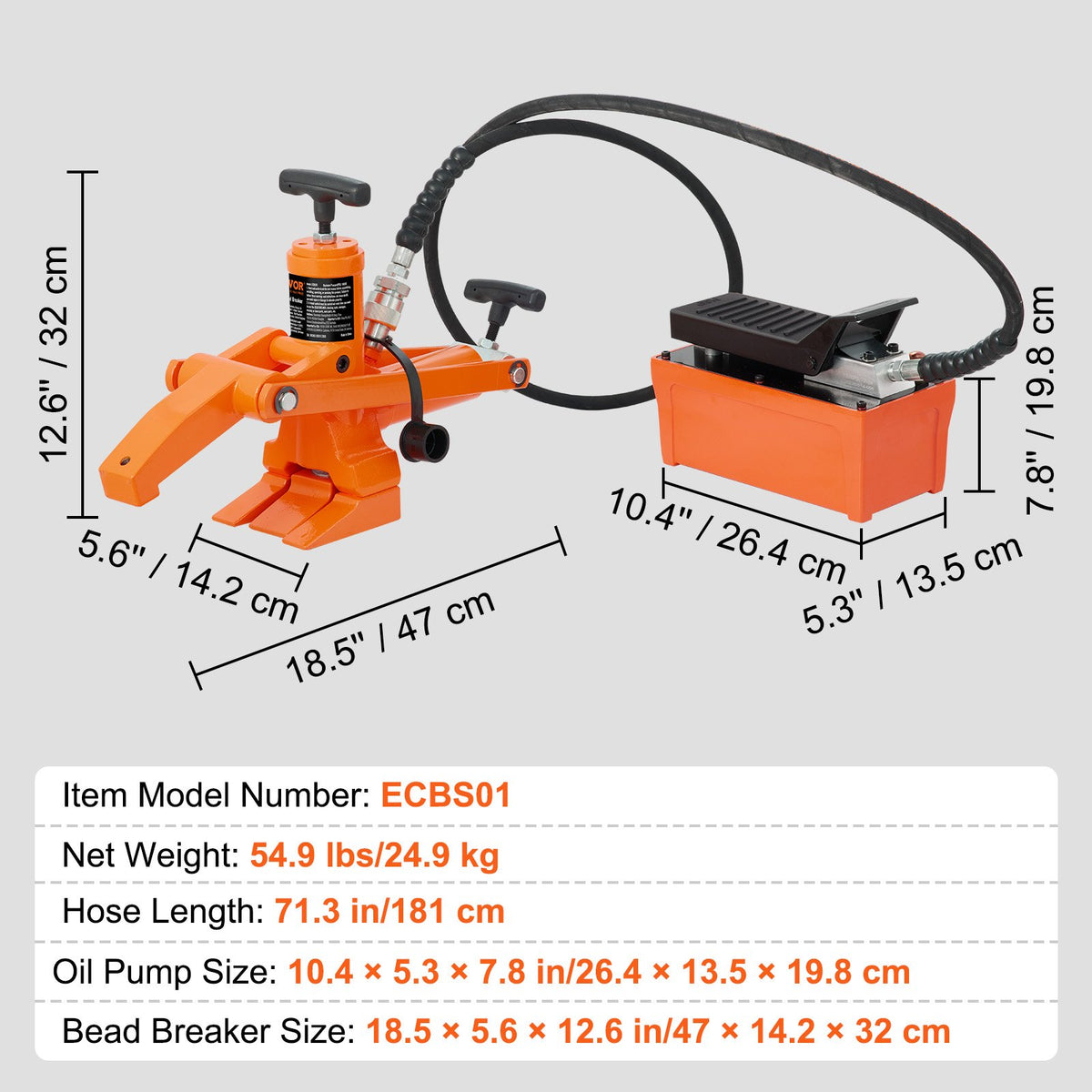 VEVOR Hydraulic Bead Breaker, 1000 PSI Tire Bead Breaker with Metal Foot Pump, Heavy-duty Steel Bead Breaker Tool for Tractors, Trucks, Buses, Lawn Mowers, ATVs