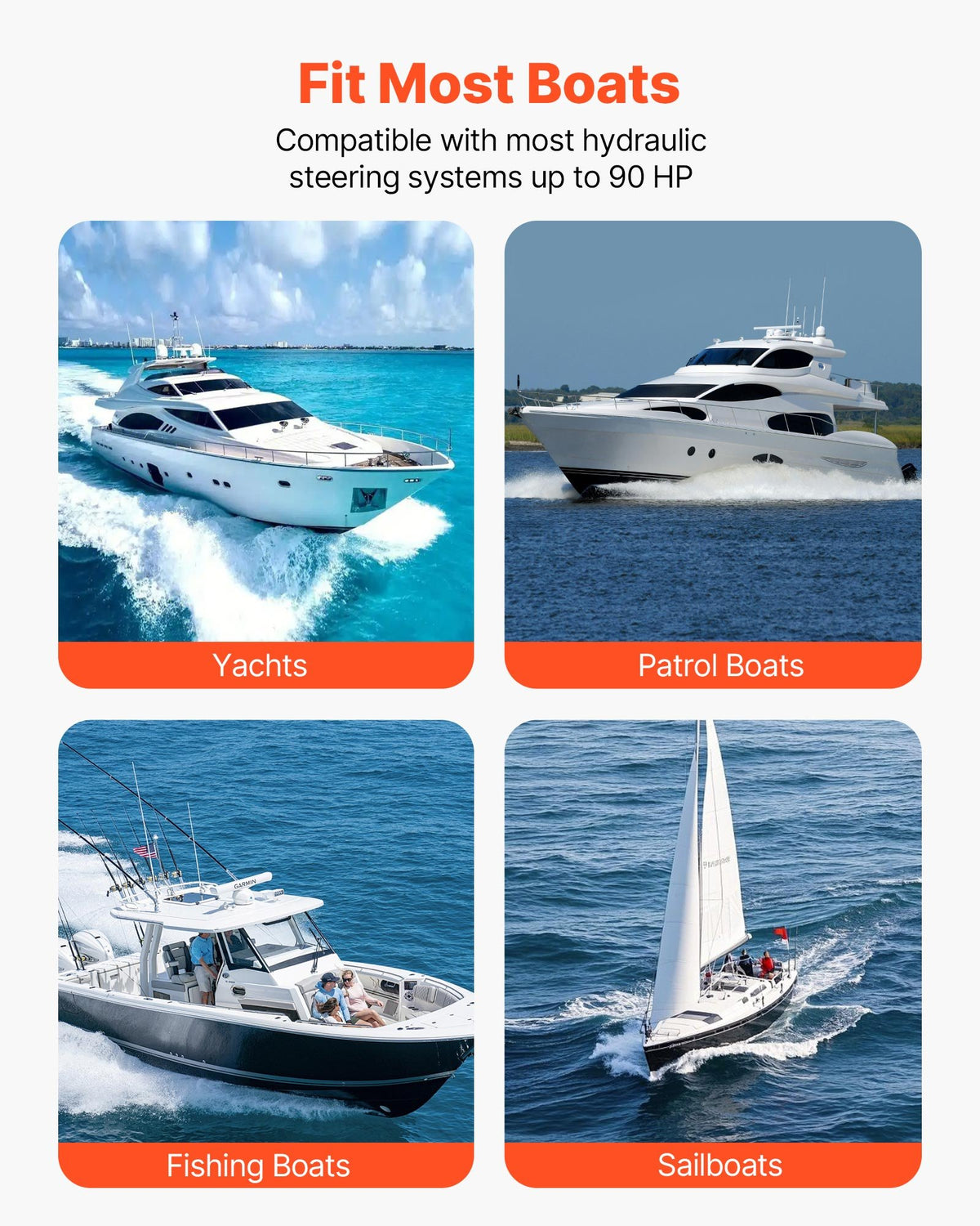 VEVOR Hydraulic Steering Kit, 90 HP, Hydraulic Steering Helm Pump & Cylinder, with 6.9 MPa/1000 psi Max Working Pressure, Aluminum Alloy Housing, Check Valve, for Outboards Fishing Boats Sailboats