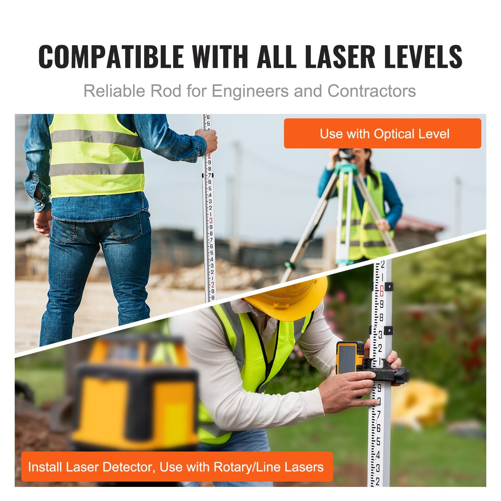 VEVOR Measuring Rod 16-Feet/8ths 4 Sections Telescopic Grade Rod 1/8in w/ Bag