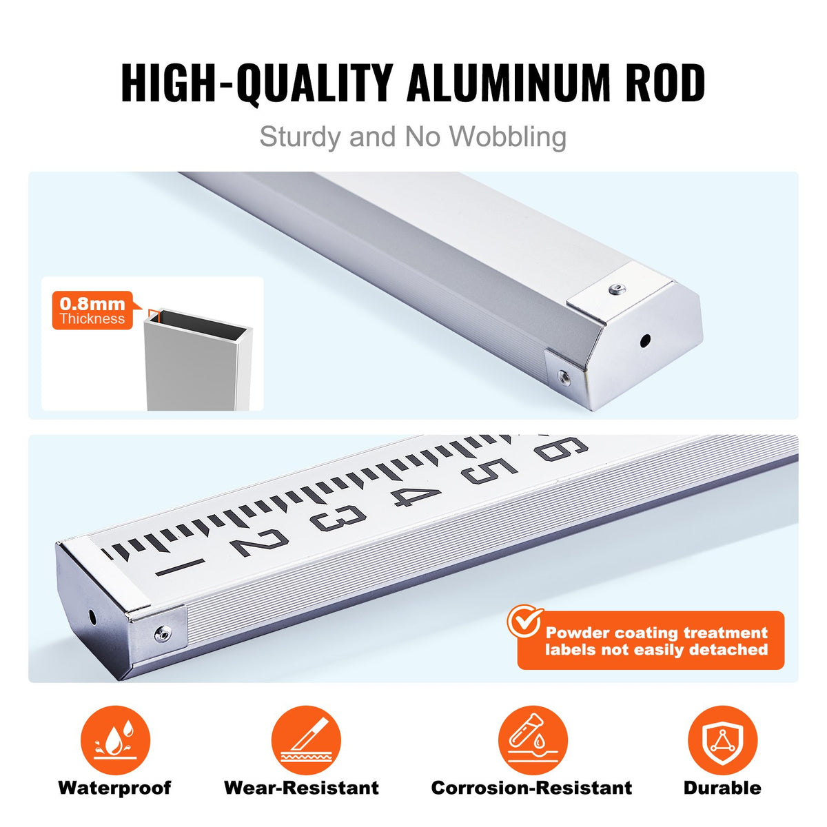 VEVOR Aluminum Grade Rod, 9-Feet/8ths 3 Sections Telescopic Measuring Rod, Double-Sided Scale 1/8in Leveling Rod Stick,Aluminum Alloy Survey Rod with Bubble Level &Carrying Bag for Houses,Walls,Floors