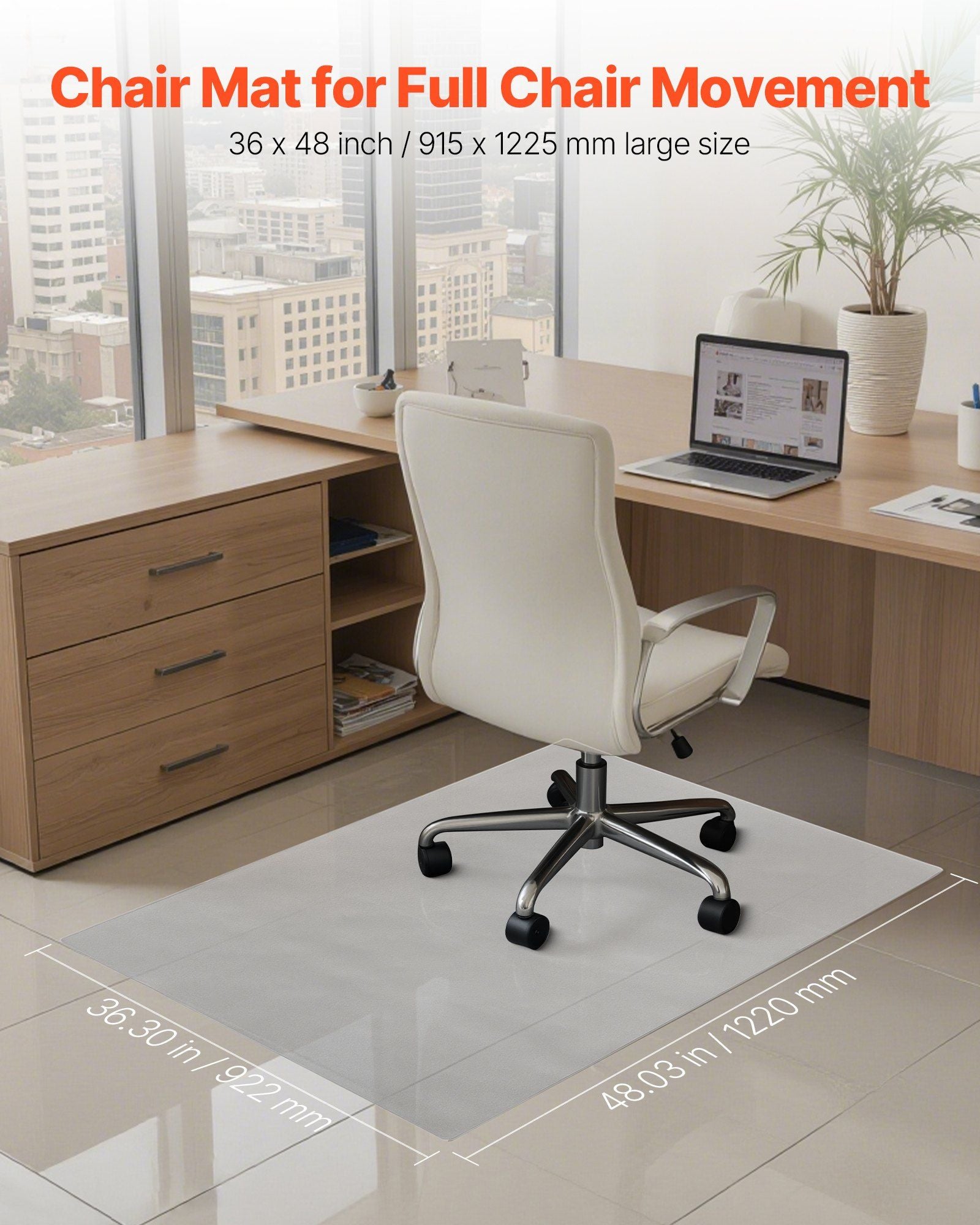 Chair Mat, 915 x 1225 mm Transparent Office Chair Mat for Hard Floors, Floor Protector for Rolling Chairs, Non-Slip & Easy to Clean, Smooth Glide Under Desk Rug for Home Office (Rectangular)