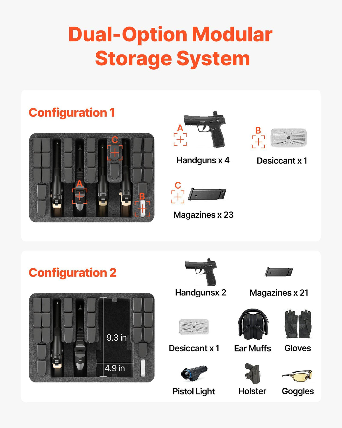 Hard Pistol Case, Heavy Duty Hard Gun Case with XPE Foam Lining, Waterproof Pistol Storage Box with Customizable Interior & Handle for Gun, Lenses, Camera, Gear, TSA Compliant, 404x319x192 mm