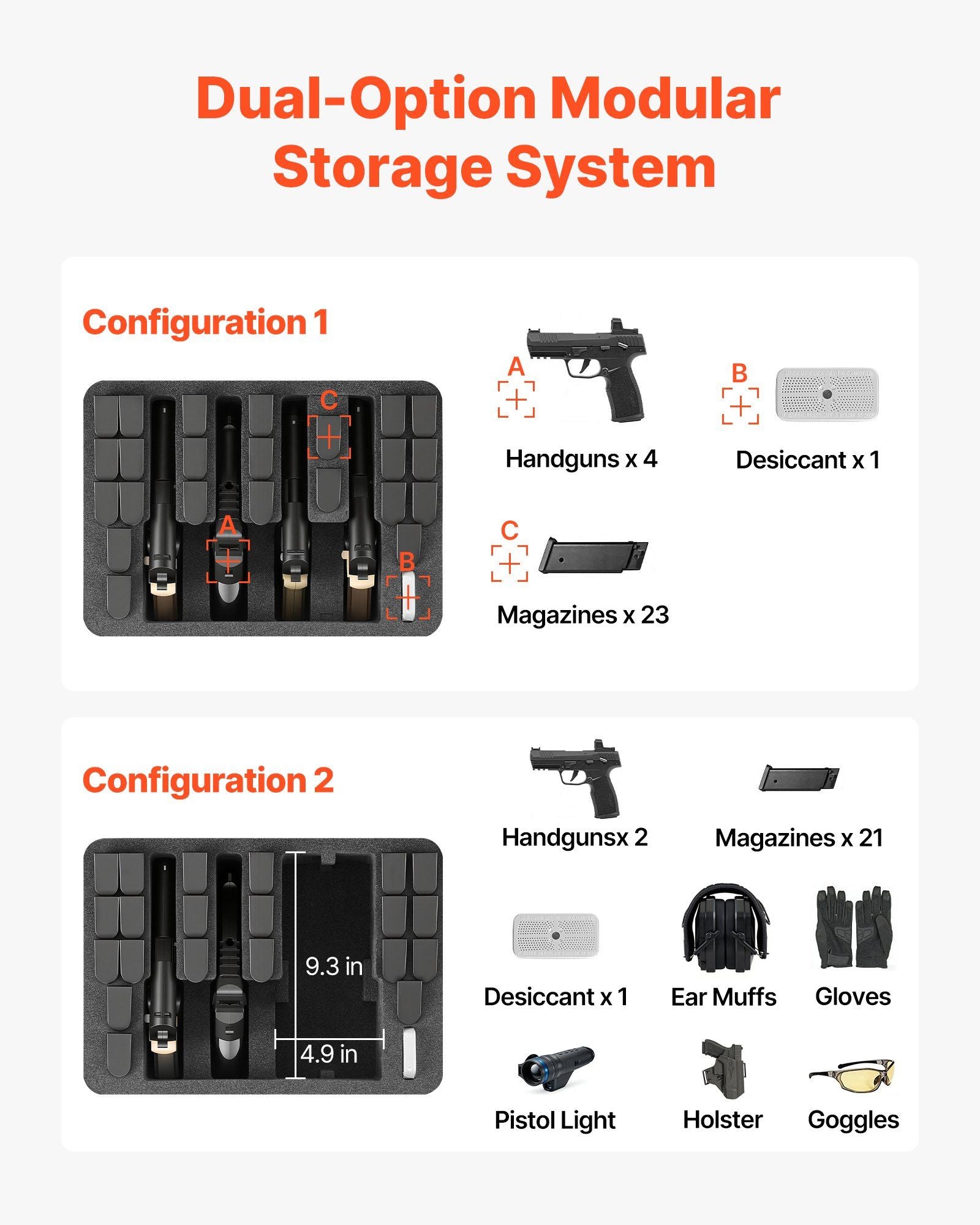 Hard Pistol Case, Heavy Duty Hard Gun Case with XPE Foam Lining, Waterproof Pistol Storage Box with Customizable Interior & Handle for Gun, Lenses, Camera, Gear, TSA Compliant, 404x319x192 mm