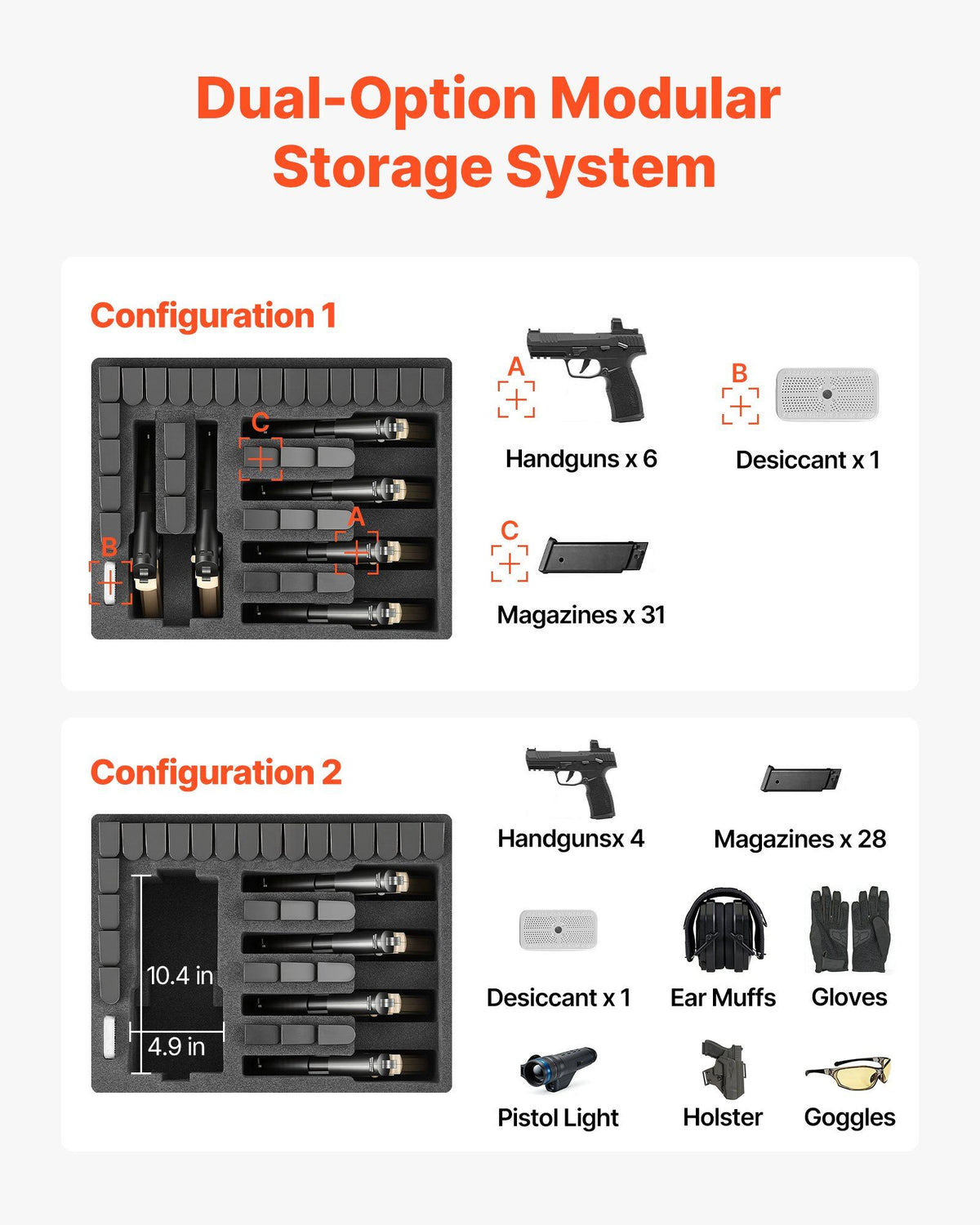 Hard Pistol Case, Heavy Duty Hard Gun Case with XPE Foam Interior, Waterproof Pistol Storage Box with Customizable Lining & Handle for Gun, Lenses, Camera, Gear, TSA Compliant, 475x415x215 mm