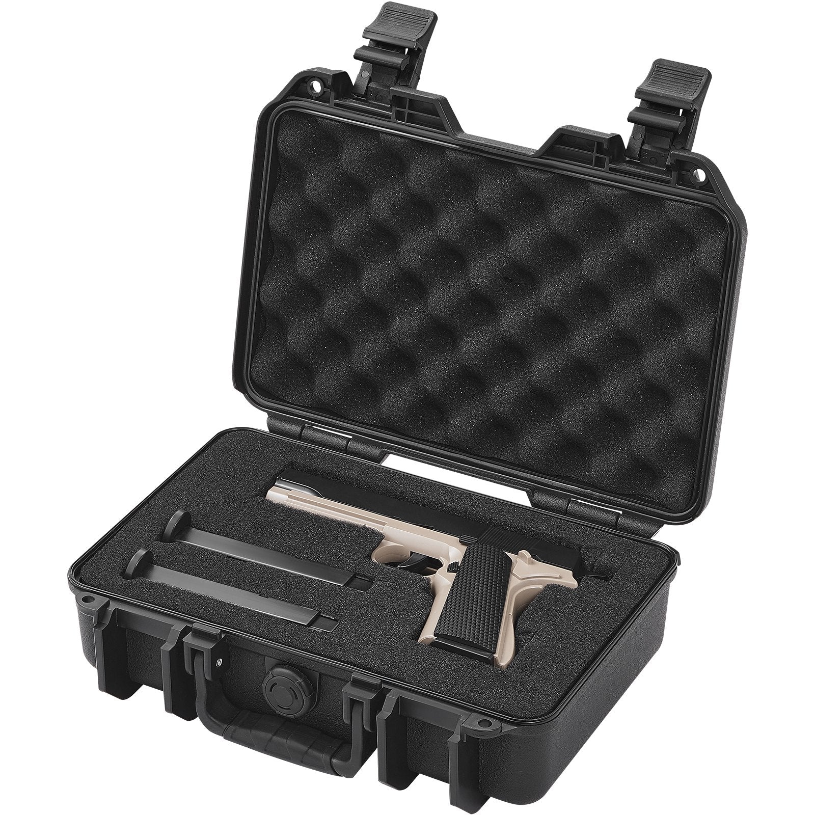 VEVOR Hard Pistol Cases with Pre-cut PU Foam, Waterproof & Dustproof Hard Gun Case for 1 Pistol, 12.59×9.01×4.4 in Lockable Pistol Case, Black
